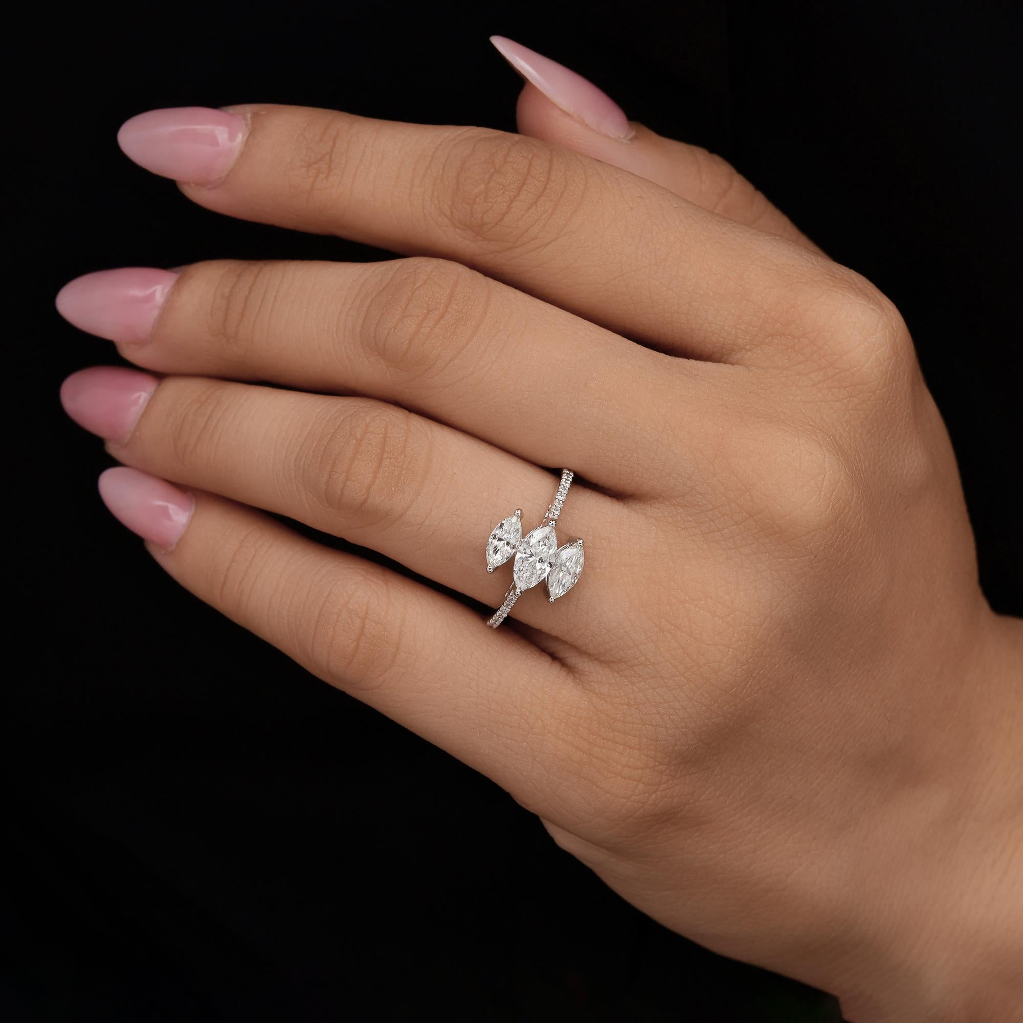 For Sale:  Triple Marquise 1.13cts SI/HI Diamond Pavé Band 18k White Gold Anniversary Ring 2