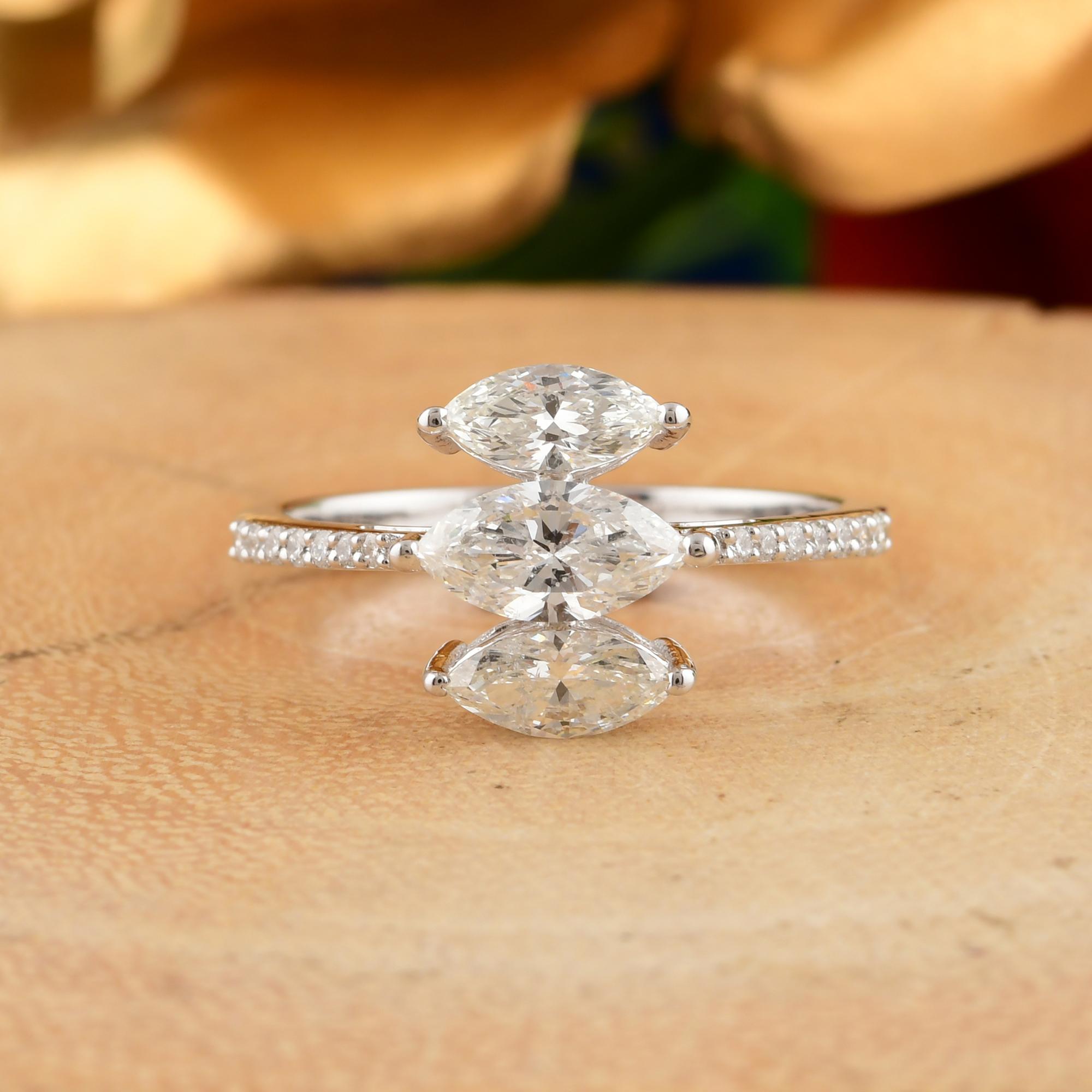 For Sale:  Triple Marquise 1.13cts SI/HI Diamond Pavé Band 18k White Gold Anniversary Ring 4