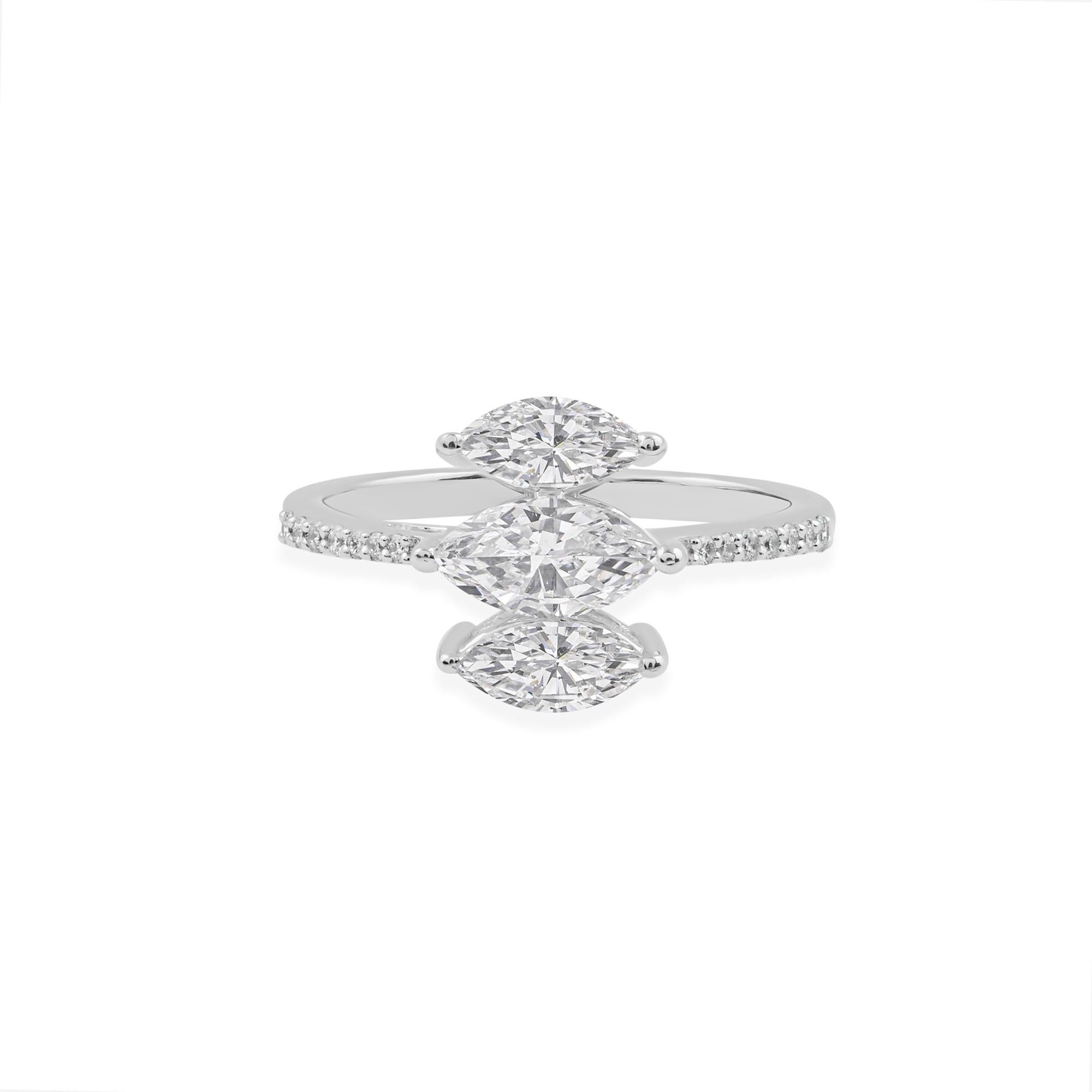 For Sale:  Triple Marquise 1.13cts SI/HI Diamond Pavé Band 18k White Gold Anniversary Ring 8