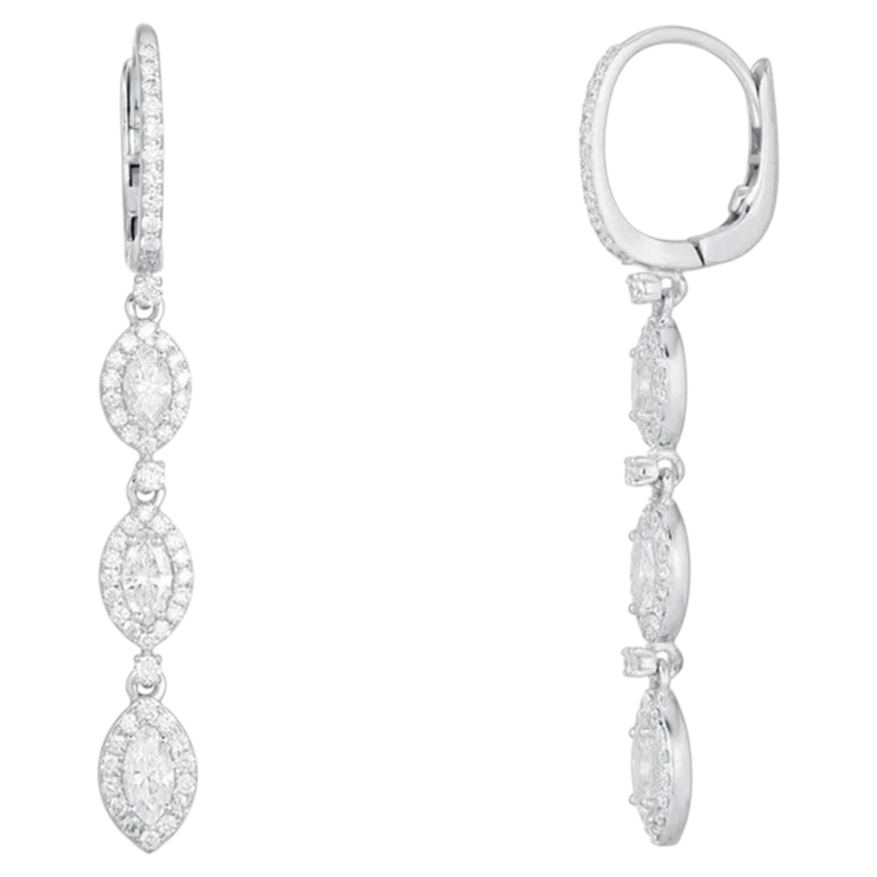 1.71ctw Marquise Diamond 14K Gold Drop Earrings For Sale