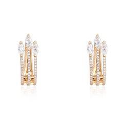 Dreifach Marquise Krone 14K (oder 18k auf Anfrage) Gelbgold Diamant Creolen Ohrring