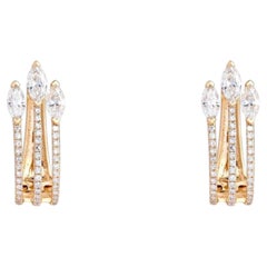 Dreifach Marquise Krone 14K (oder 18k auf Anfrage) Gelbgold Diamant Creolen Ohrring