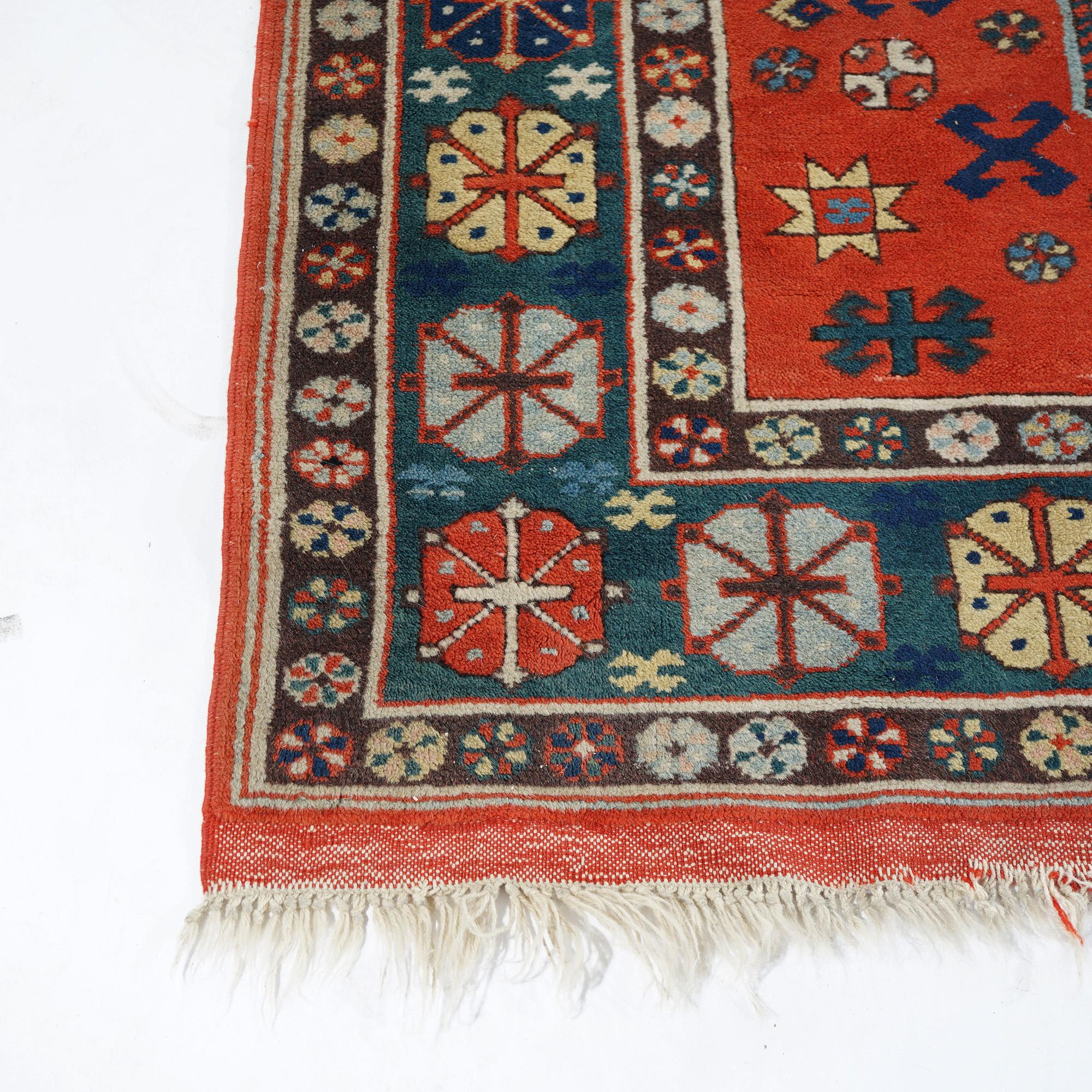 Triple Medallion Caucasian Kazak Oriental Wool Rug 20th Century For Sale 7