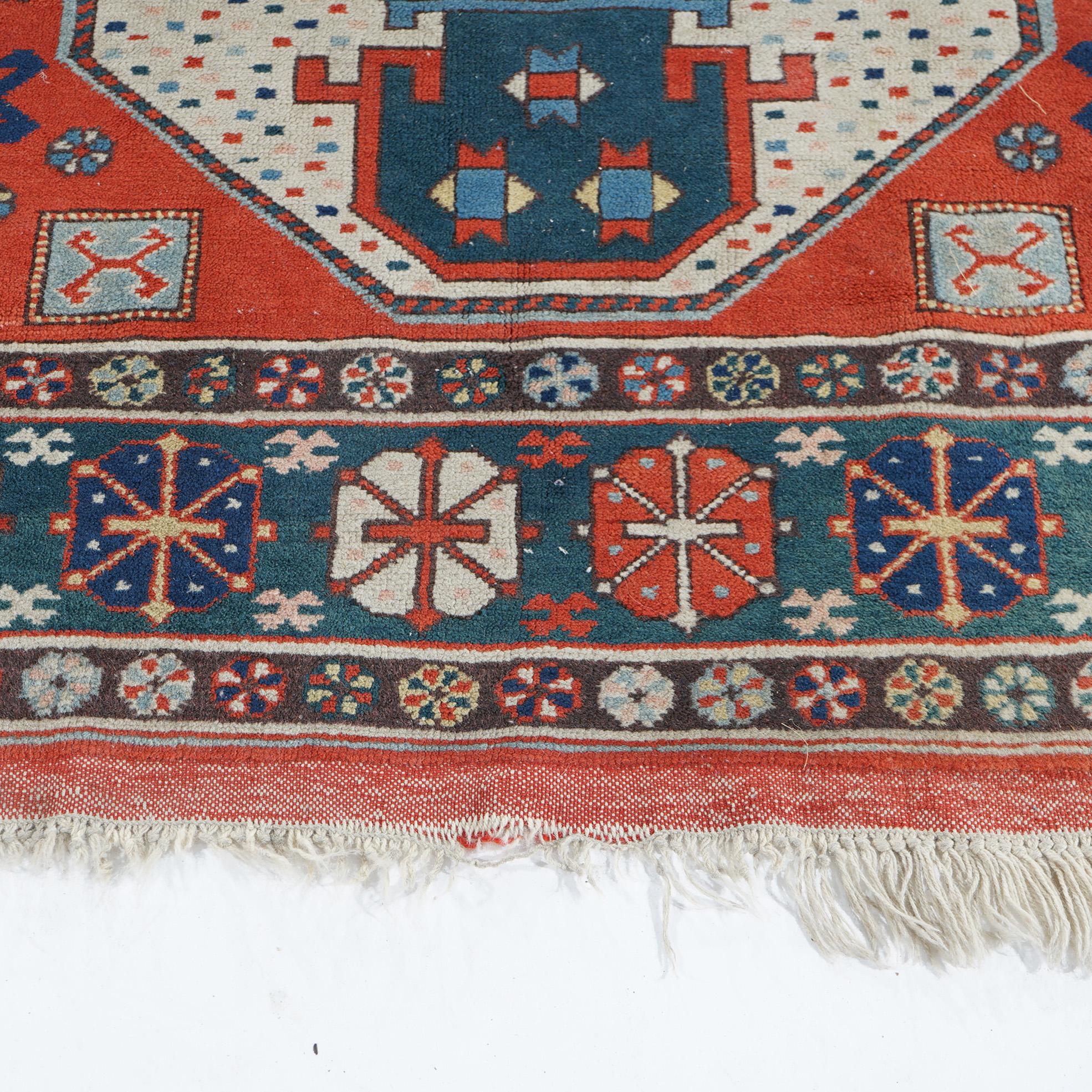 Triple Medallion Caucasian Kazak Oriental Wool Rug 20th Century For Sale 8