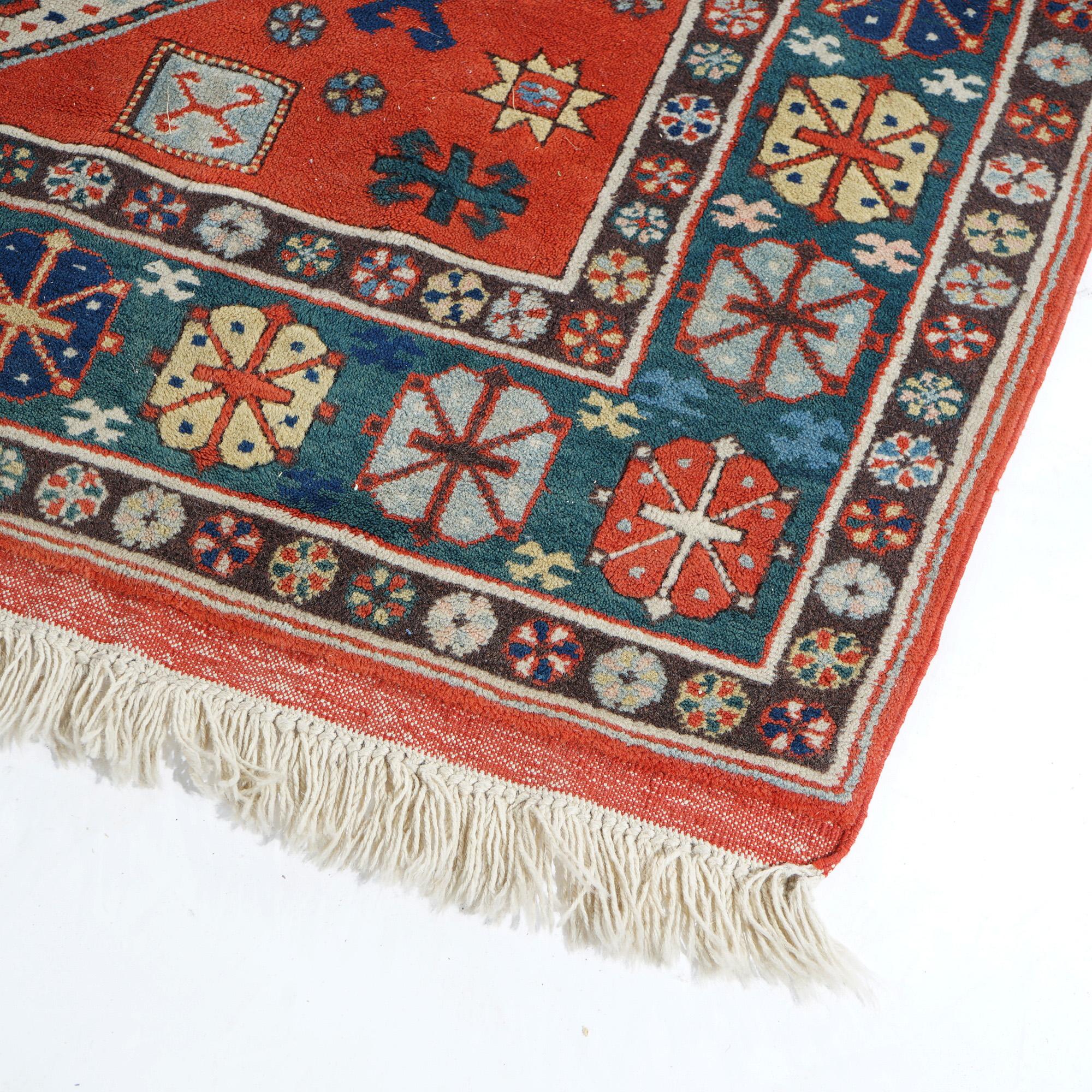 Triple Medallion Caucasian Kazak Oriental Wool Rug 20th Century For Sale 9