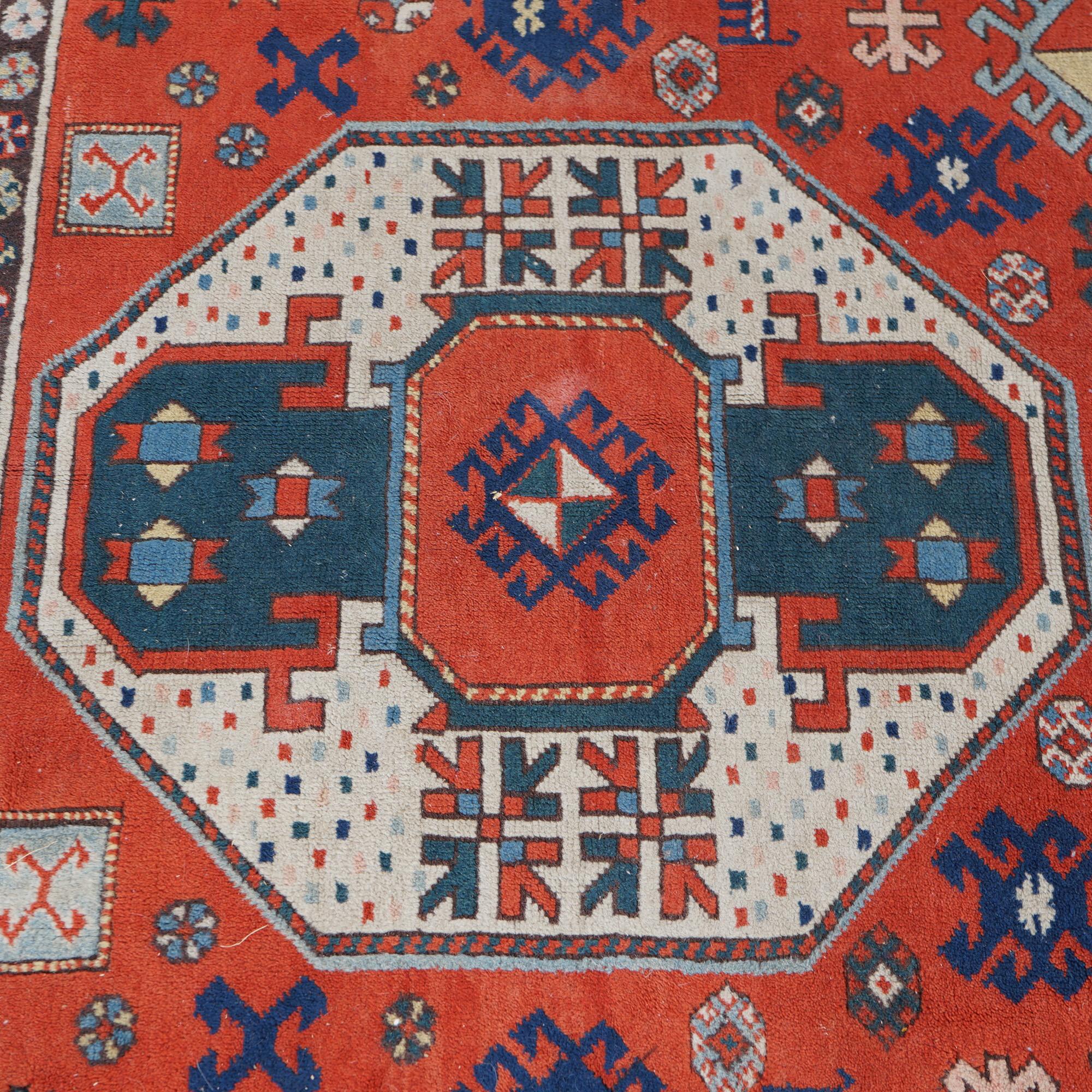 Triple Medallion Caucasian Kazak Oriental Wool Rug 20th Century For Sale 10