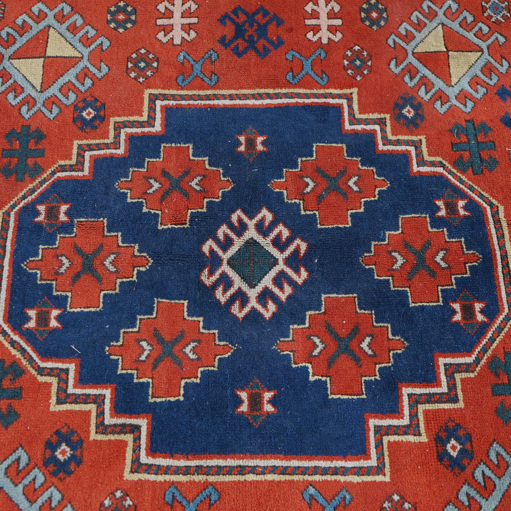 Triple Medallion Caucasian Kazak Oriental Wool Rug 20th Century For Sale 11