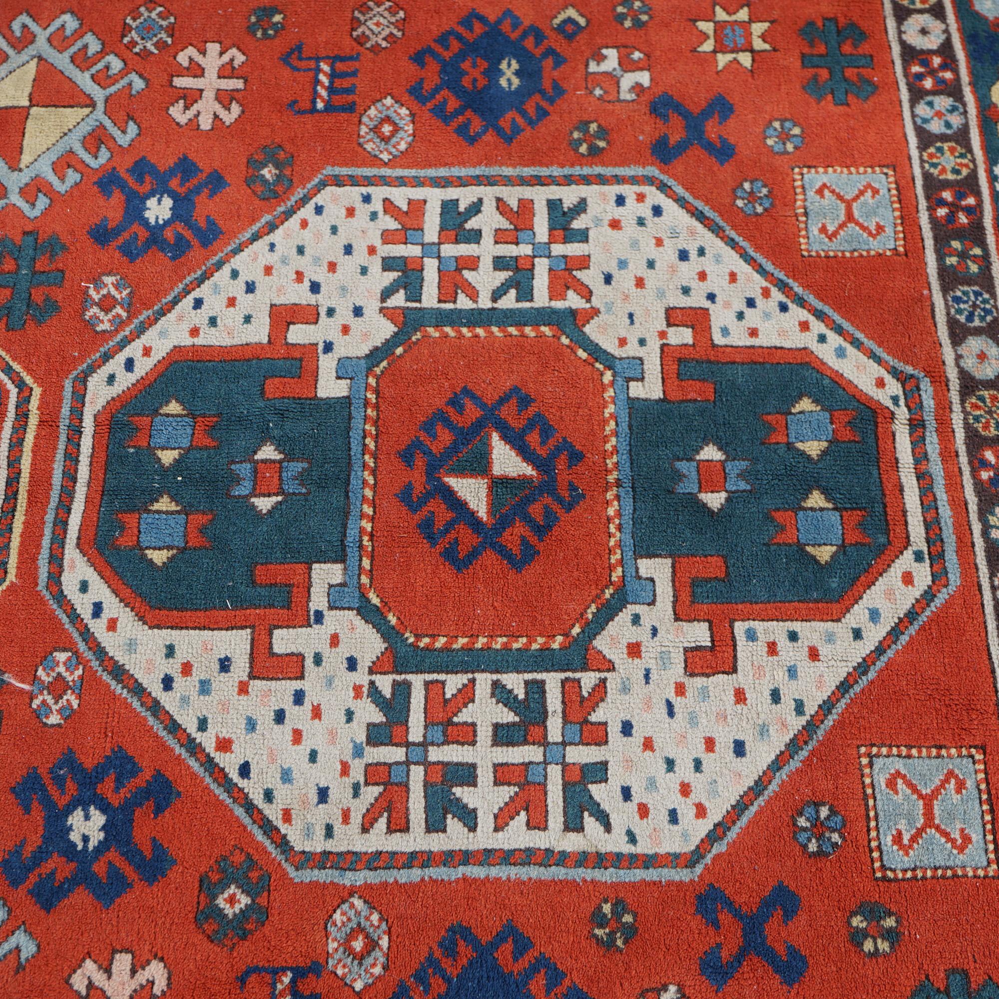 Triple Medallion Caucasian Kazak Oriental Wool Rug 20th Century For Sale 12