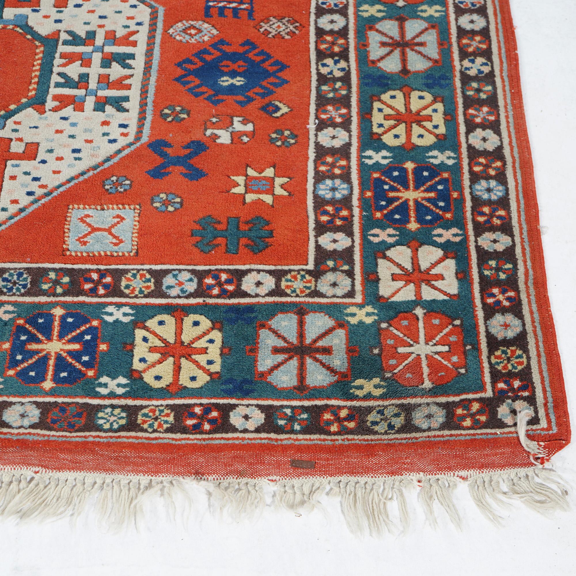 Triple Medallion Caucasian Kazak Oriental Wool Rug 20th Century For Sale 1