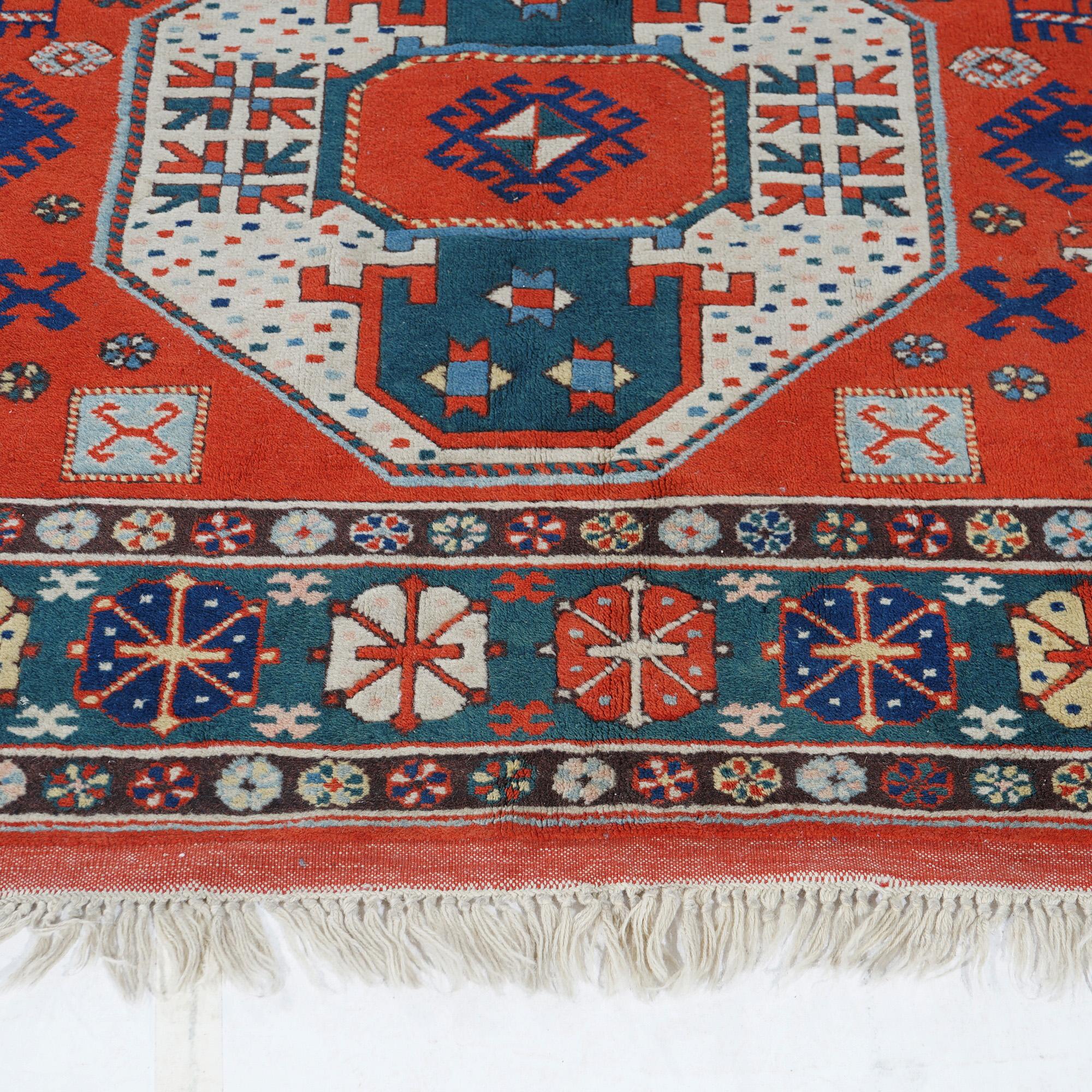 Triple Medallion Caucasian Kazak Oriental Wool Rug 20th Century For Sale 2