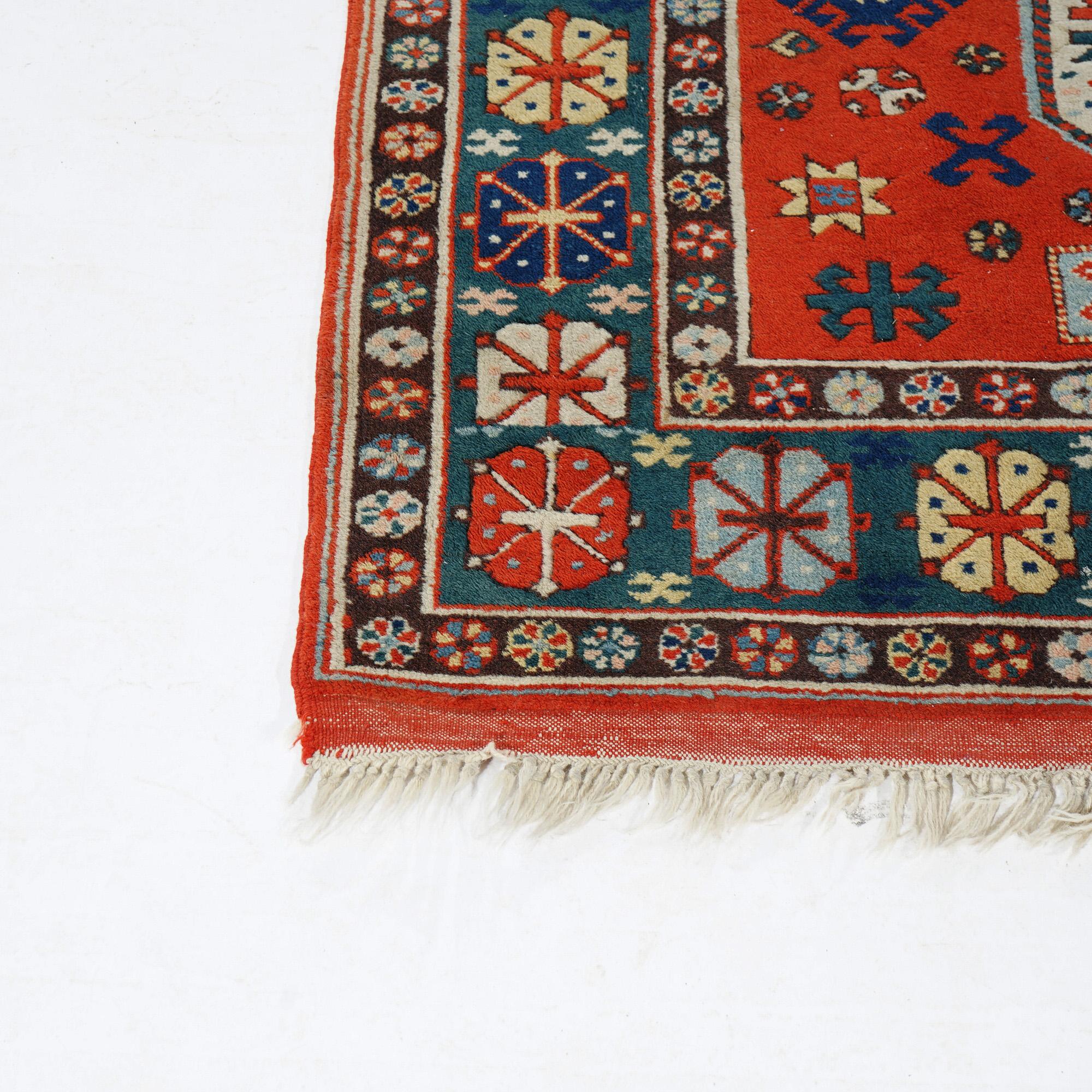 Triple Medallion Caucasian Kazak Oriental Wool Rug 20th Century For Sale 3