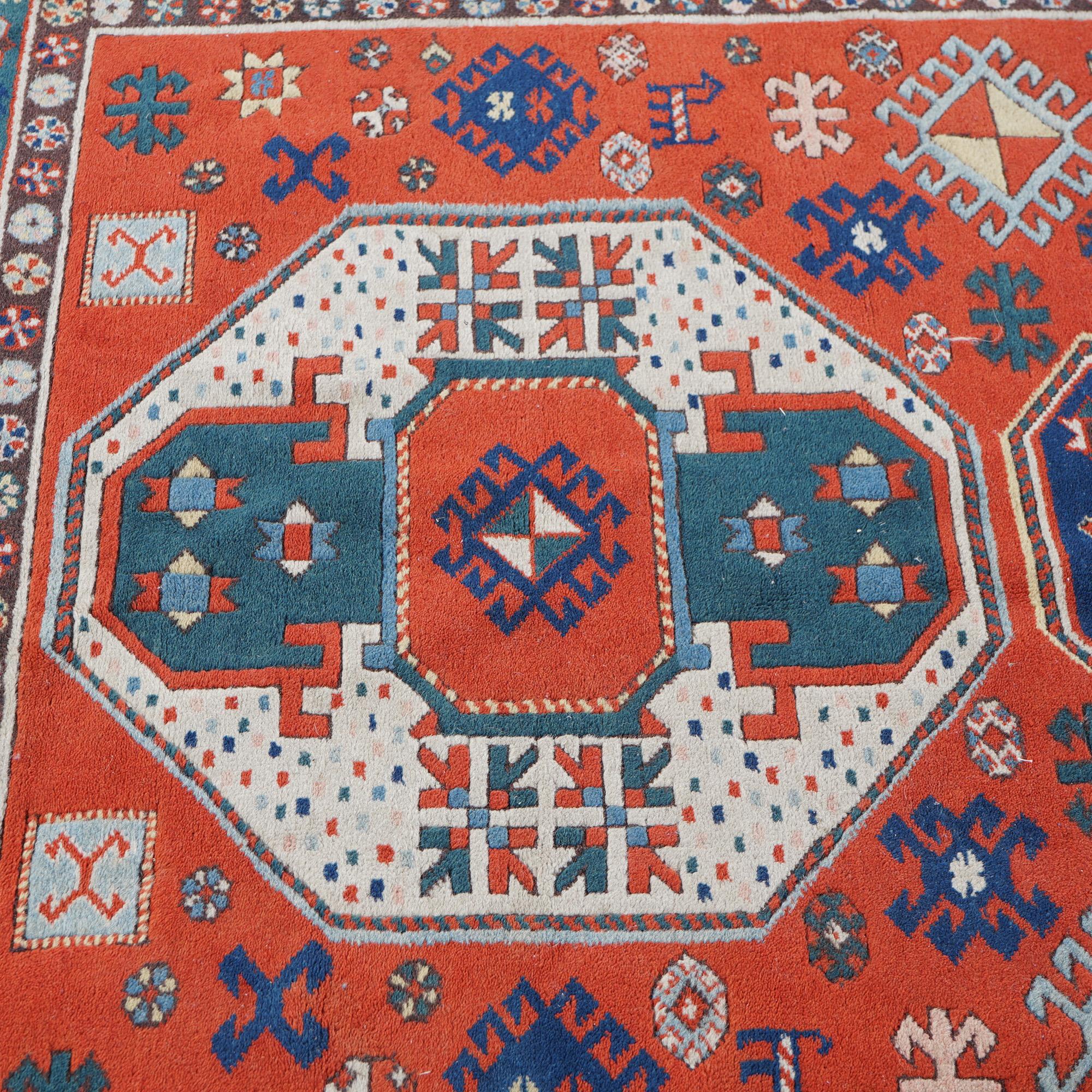 Triple Medallion Caucasian Kazak Oriental Wool Rug 20th Century For Sale 4