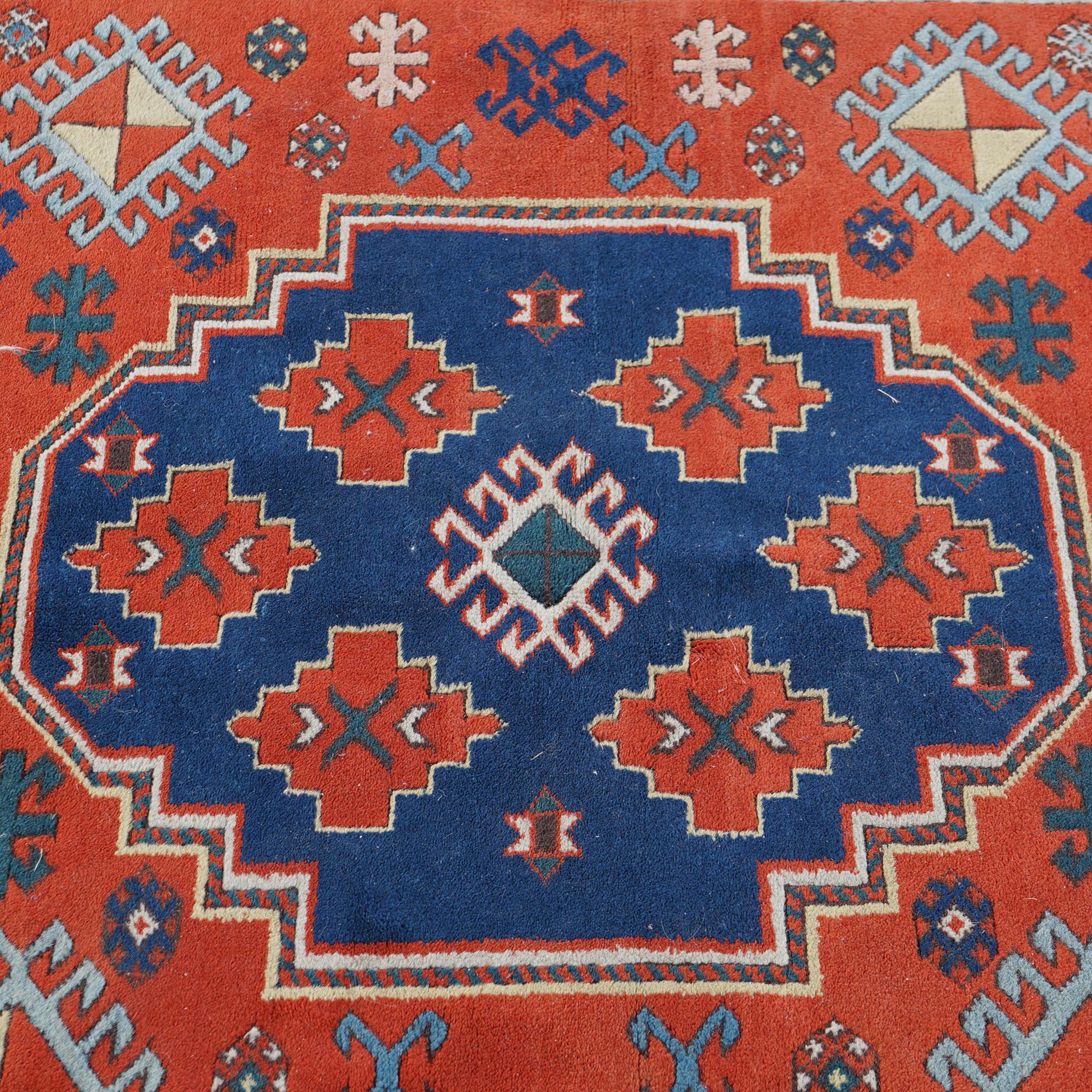 Triple Medallion Caucasian Kazak Oriental Wool Rug 20th Century For Sale 5