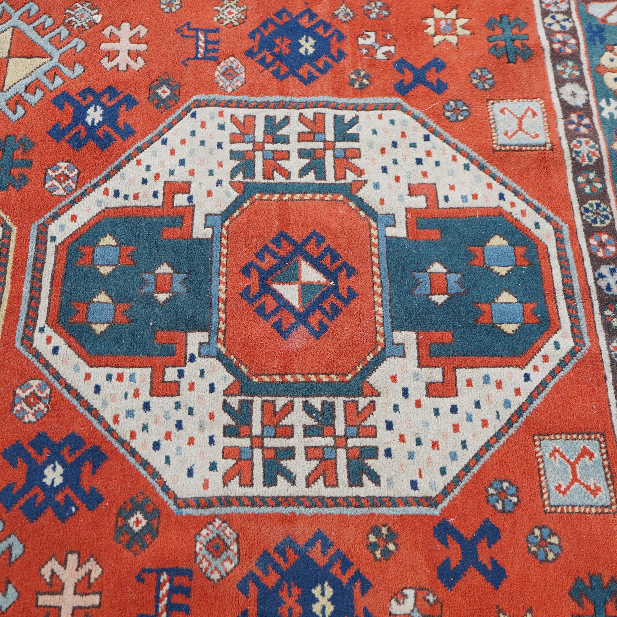Triple Medallion Caucasian Kazak Oriental Wool Rug 20th Century For Sale 6