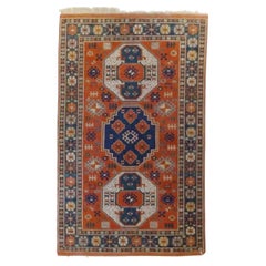 Triple Medallion Caucasian Kazak Oriental Wool Rug 20th Century