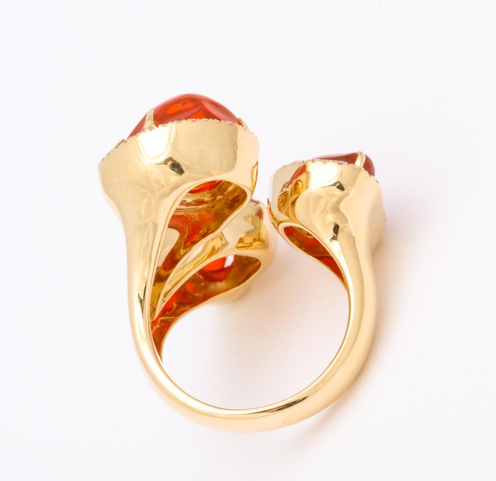 Triple Mexican Fire Opal Diamond Ring 3