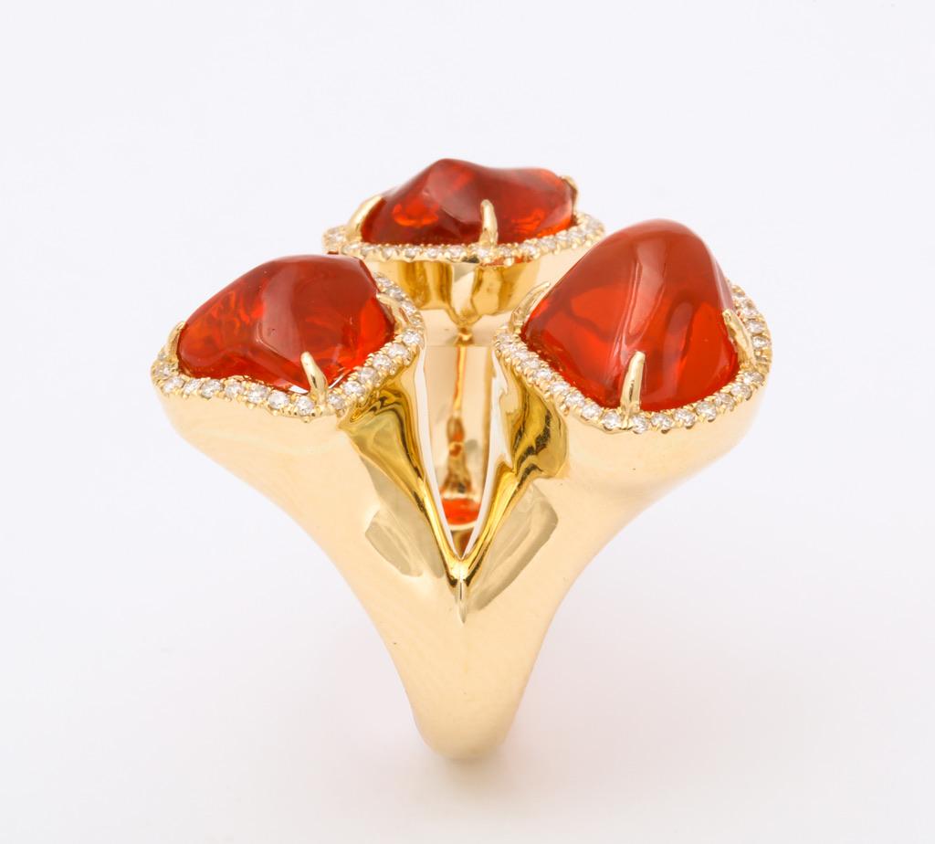 Contemporary Triple Mexican Fire Opal Diamond Ring