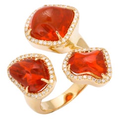 Triple Mexican Fire Opal Diamond Ring