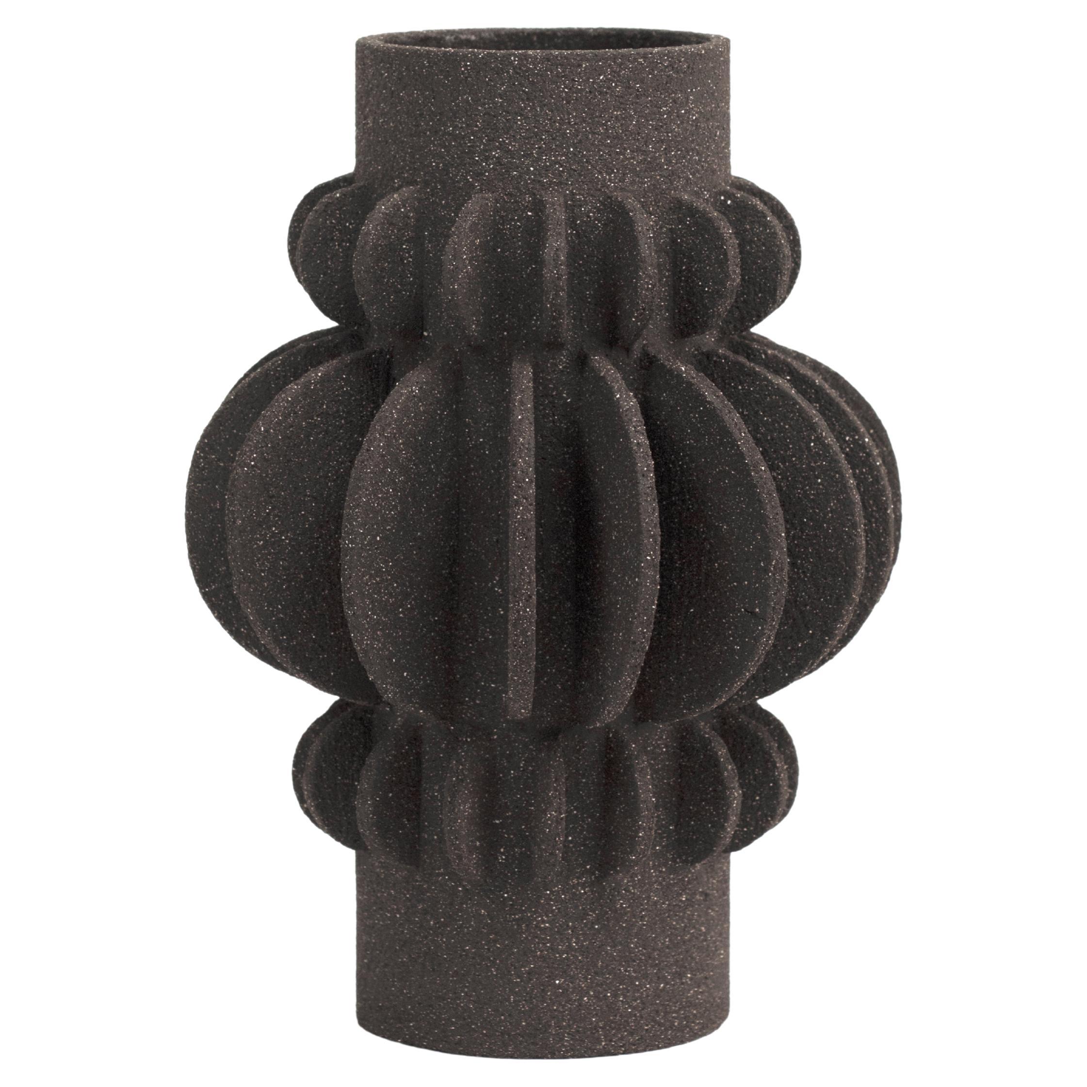 21st Century Triple Mille-Pattes Vase in Black Ceramic, Hand-Crafted in France
