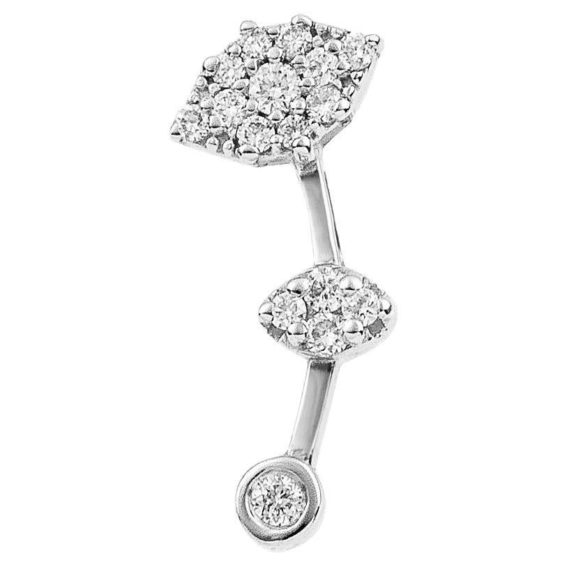Triple Mixed Diamond Earring Stud in White Gold and Diamonds For Sale