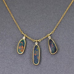 Triple Opal White Diamond Yellow Gold Deco Fringe Necklace, Kothari, 2022