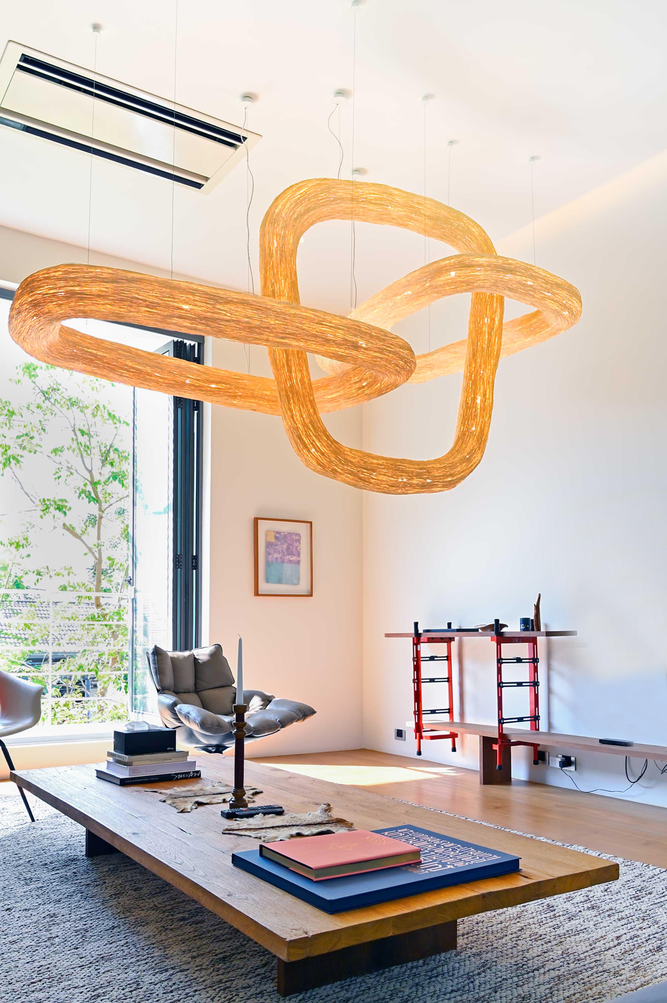 Contemporary Triple Orbit Pendant Lights by Ango, Organic Modern Rattan-Handcrafted Lighting For Sale