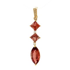 Triple Oregon Sunstone and Diamond Gold Vintage Pendant Necklace