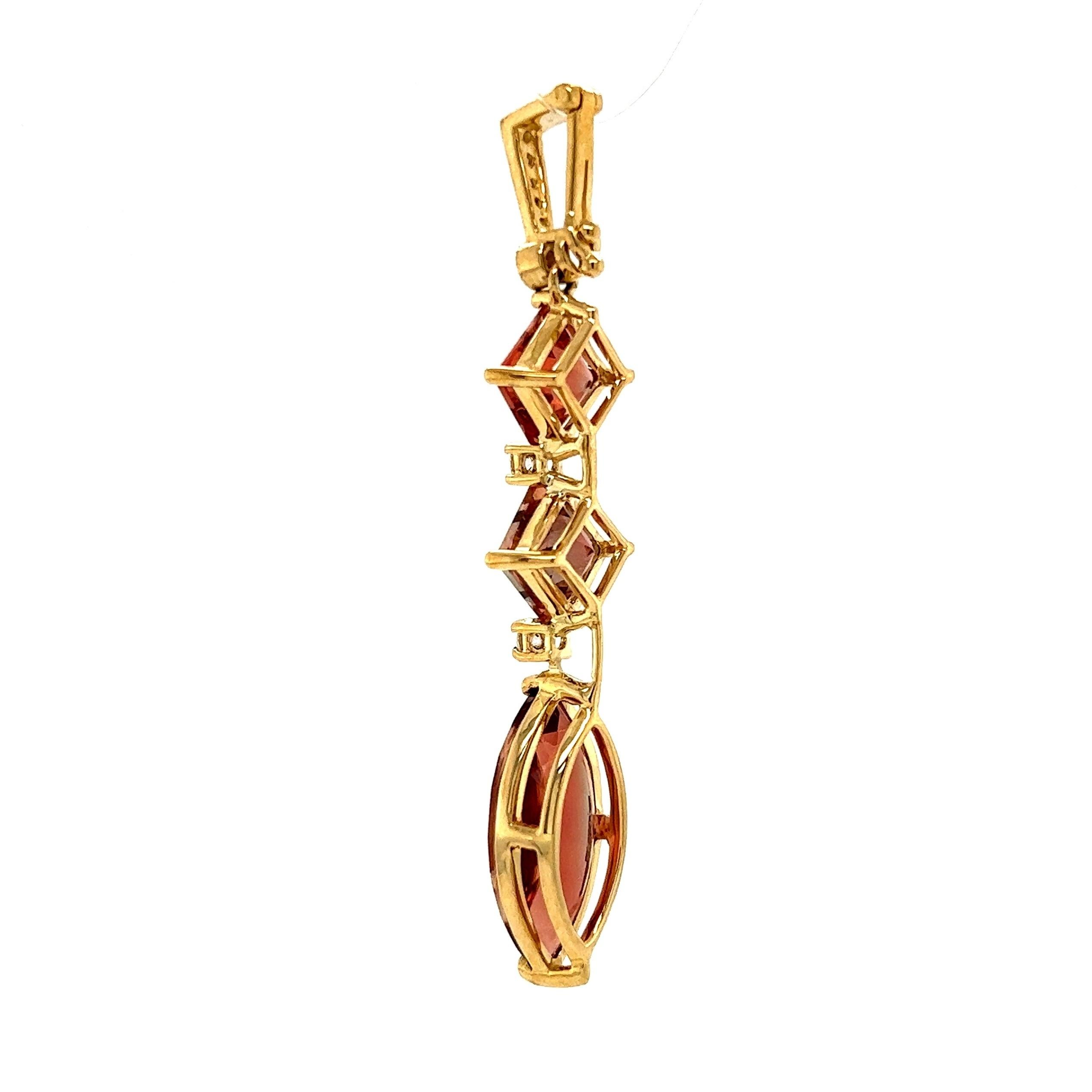 Modern Triple Oregon Sunstone and Diamond Gold Vintage Pendant Necklace For Sale