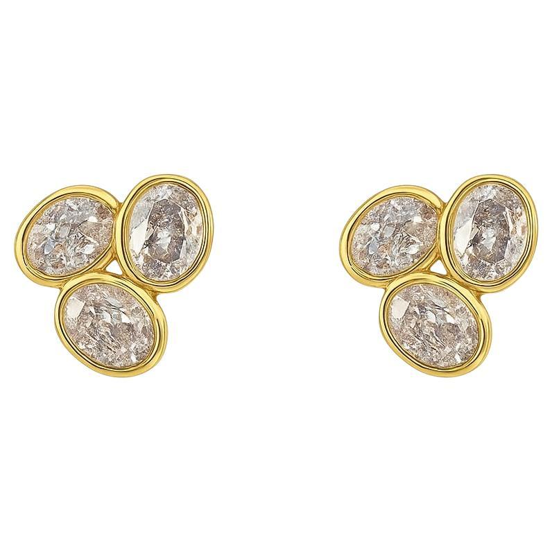 Boucles d'oreilles triple ovale en or jaune 18K en vente