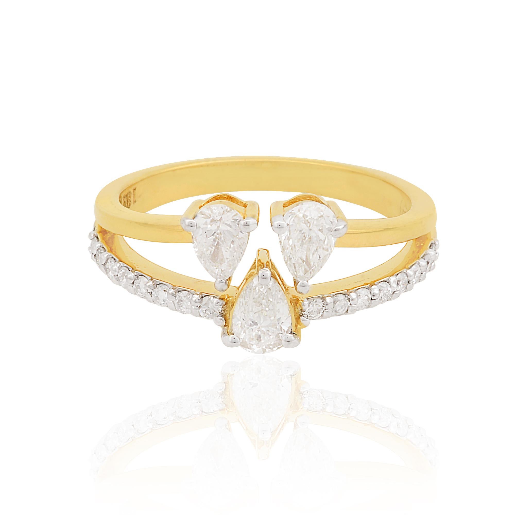 En vente :  Bague d'anniversaire triple poire SI/H 0,90 ct de diamant naturel or jaune 14k 3