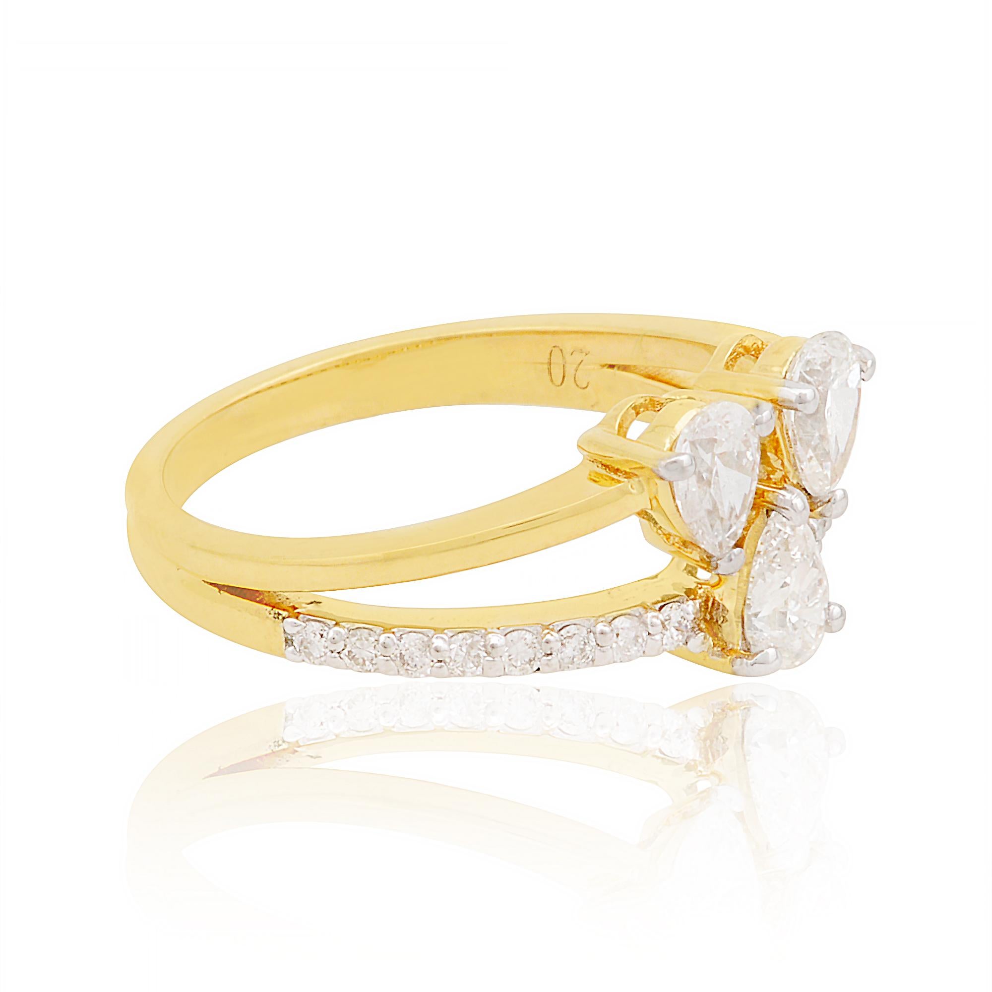 En vente :  Bague d'anniversaire triple poire SI/H 0,90 ct de diamant naturel or jaune 14k 5
