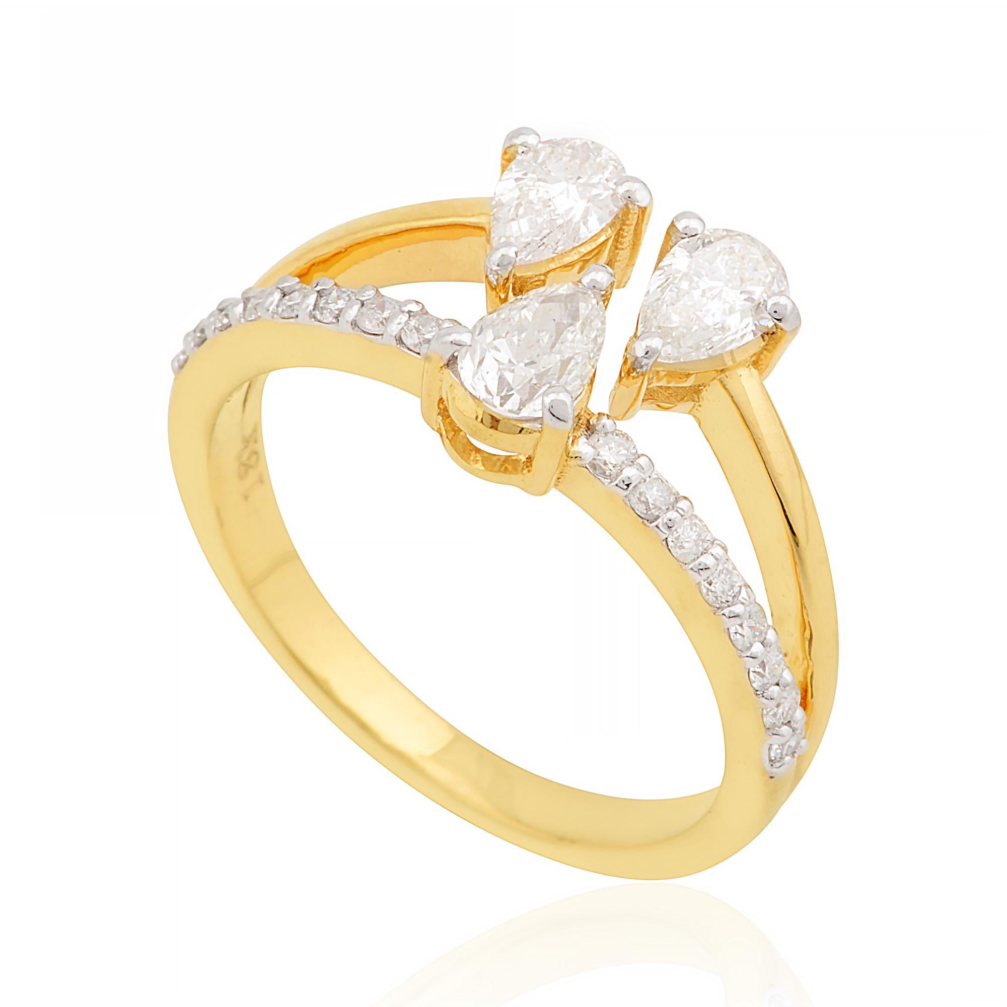 En vente :  Bague d'anniversaire triple poire SI/H 0,90 ct de diamant naturel or jaune 14k 7
