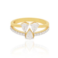 Bague d'anniversaire triple poire SI/H 0.90Ct Diamant Naturel Or Jaune 18k