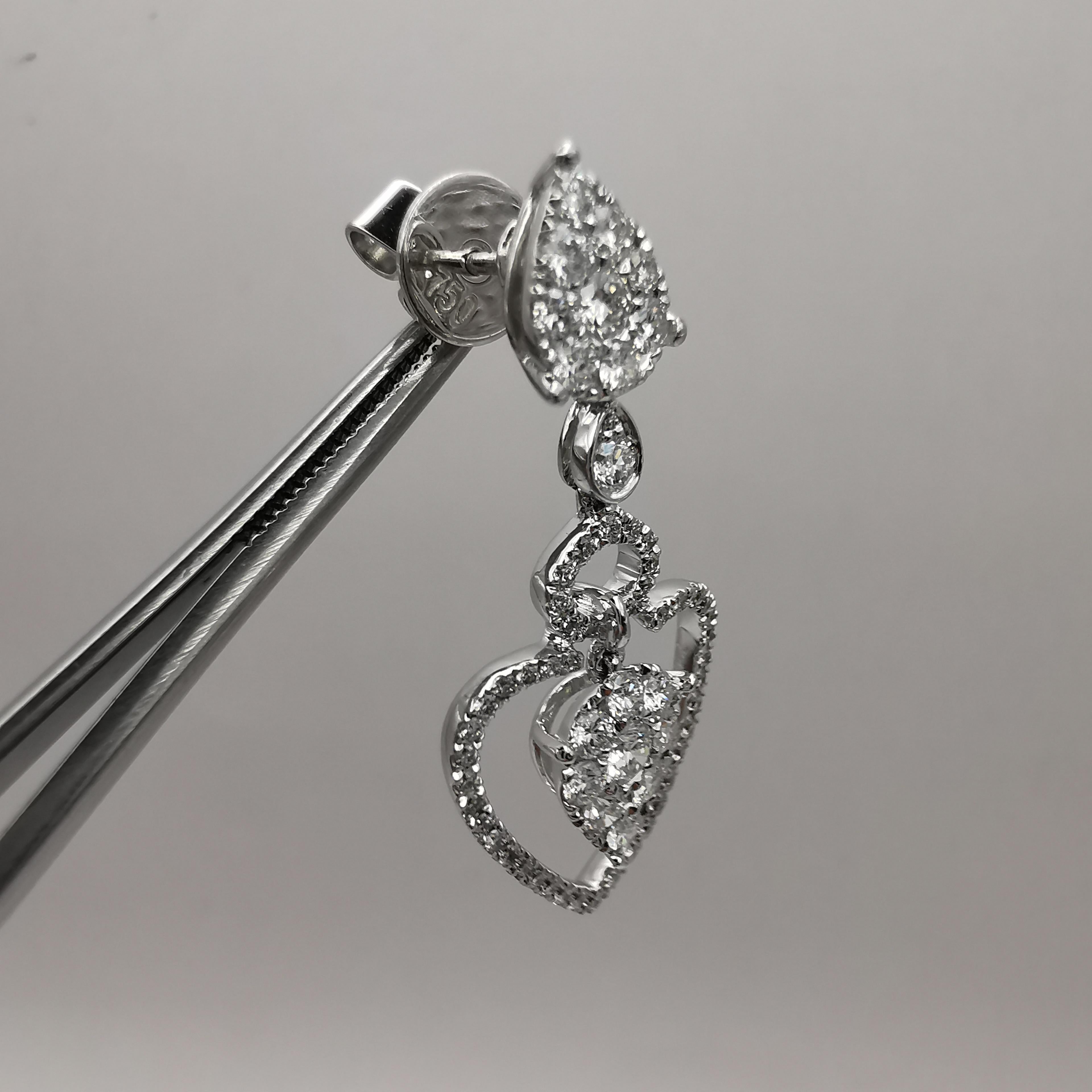 Women's Triple Teardrop 1.69 Carat Diamond Dangling Earrings in 18K White Gold For Sale