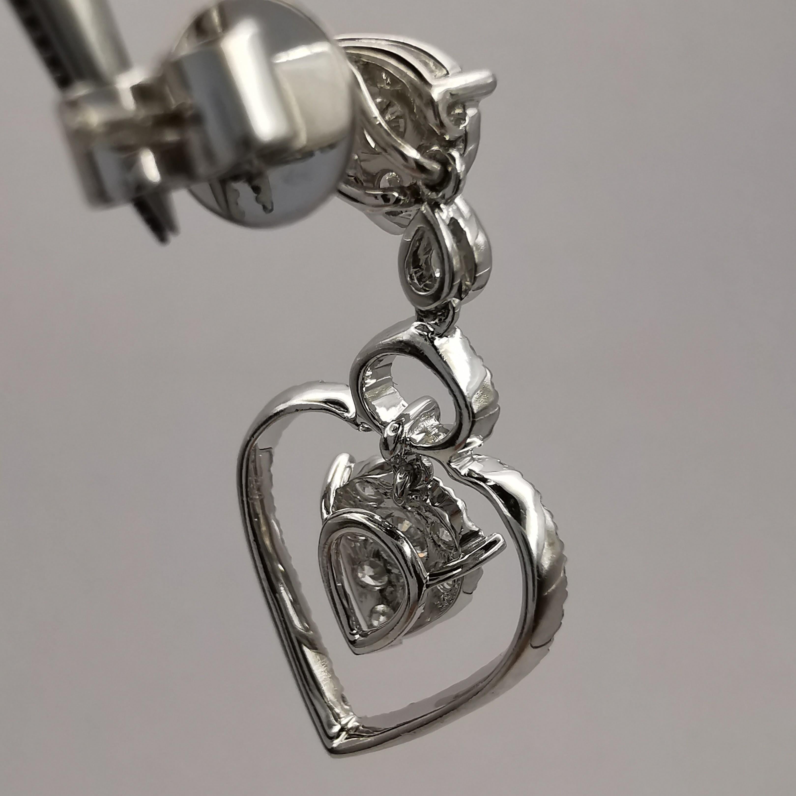 Triple Teardrop 1.69 Carat Diamond Dangling Earrings in 18K White Gold For Sale 3
