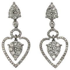 Triple Teardrop 1.69 Carat Diamond Dangling Earrings in 18K White Gold