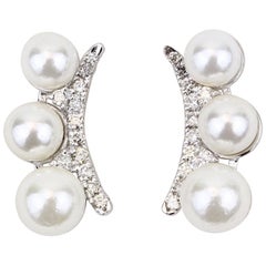 Boucles d'oreilles triple perle grimpante en or massif 14K (certifié)