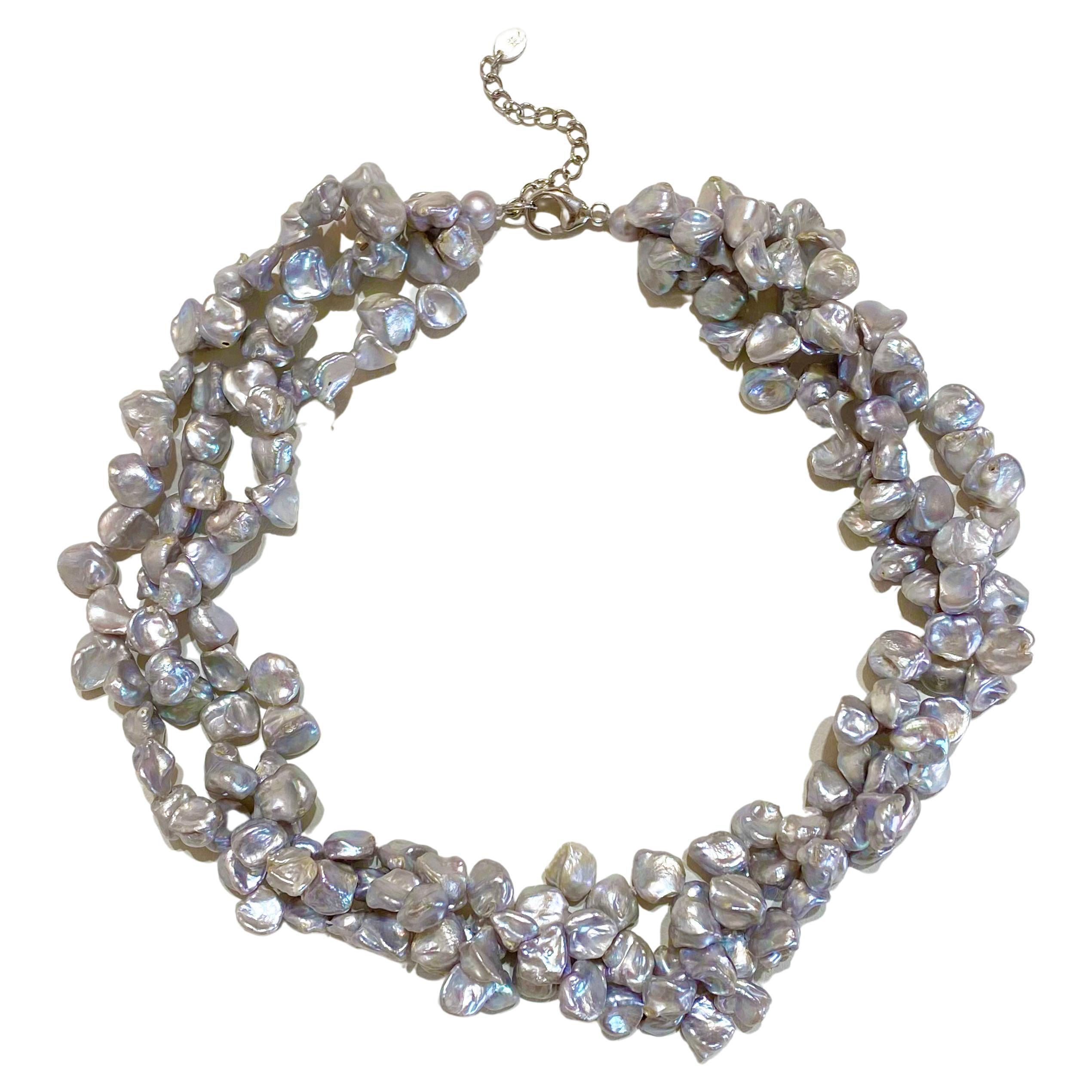 Artisan Collier triple perles Tour de cou avec perles de culture grises authentiques en vente