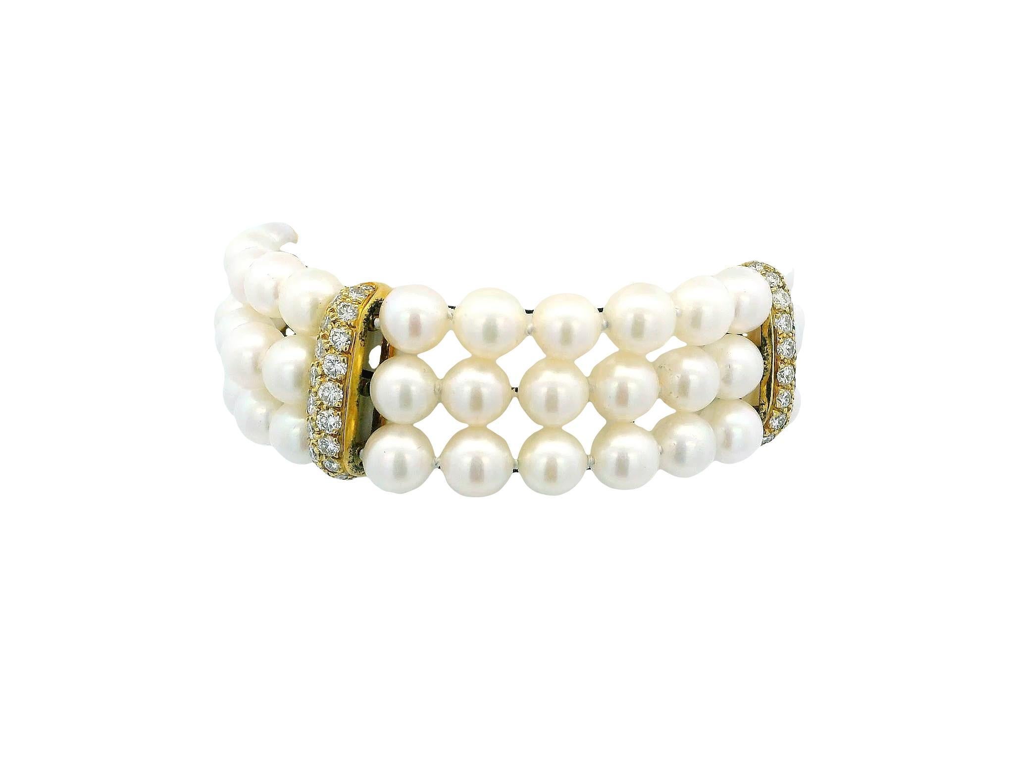 De las mujeres Pulsera Triple Perlas con 4 Estaciones Pave en venta