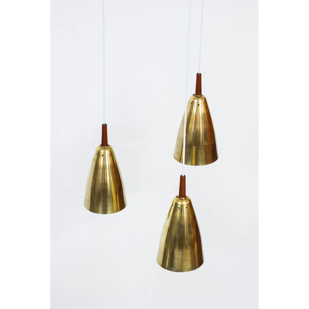 Brass Triple pendant light by Hans Agne Jakobsson, design 1950's For Sale