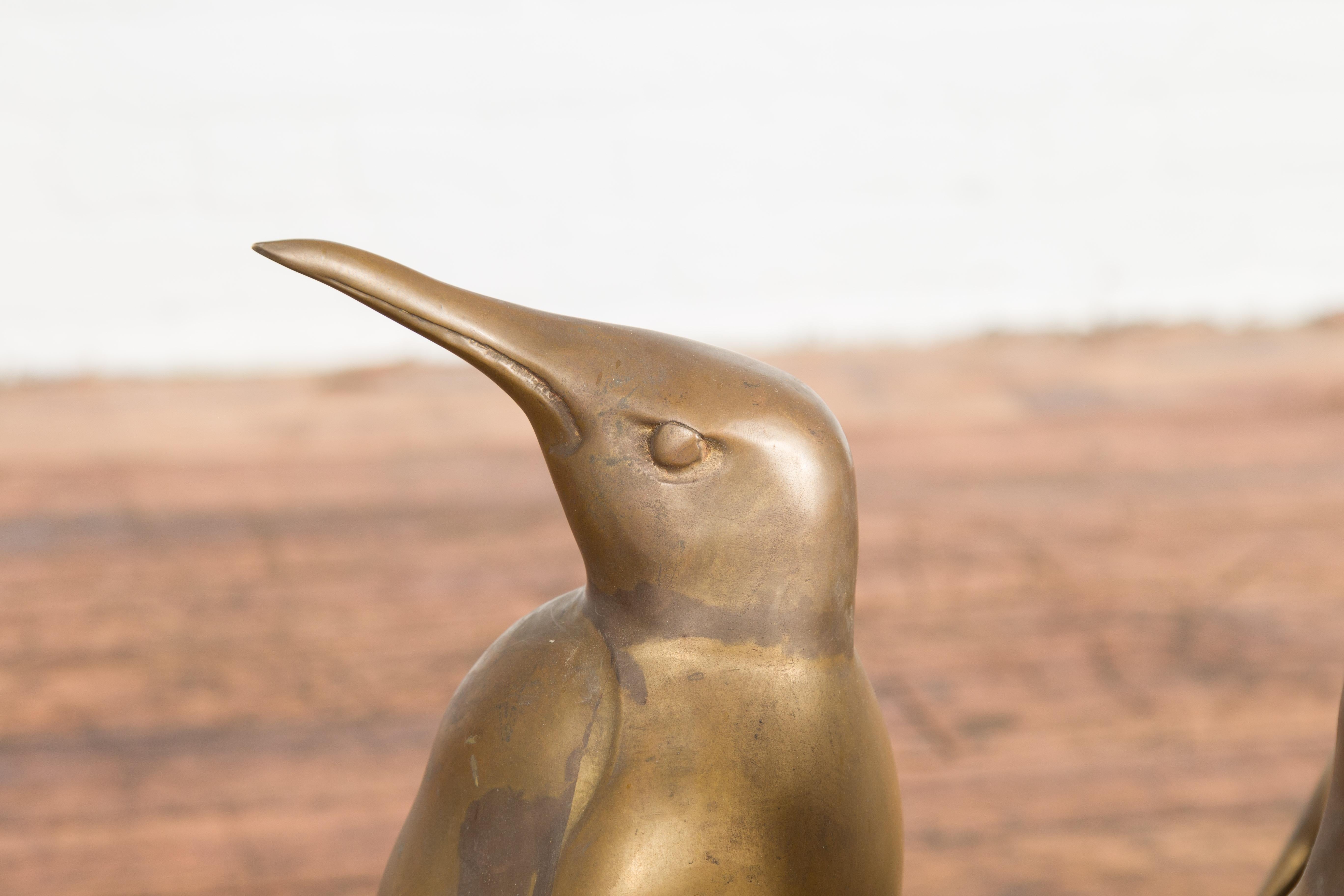 Triple Penguin Bronze Sculpted Group on Trefoiled Base with Gold Patina For Sale 4