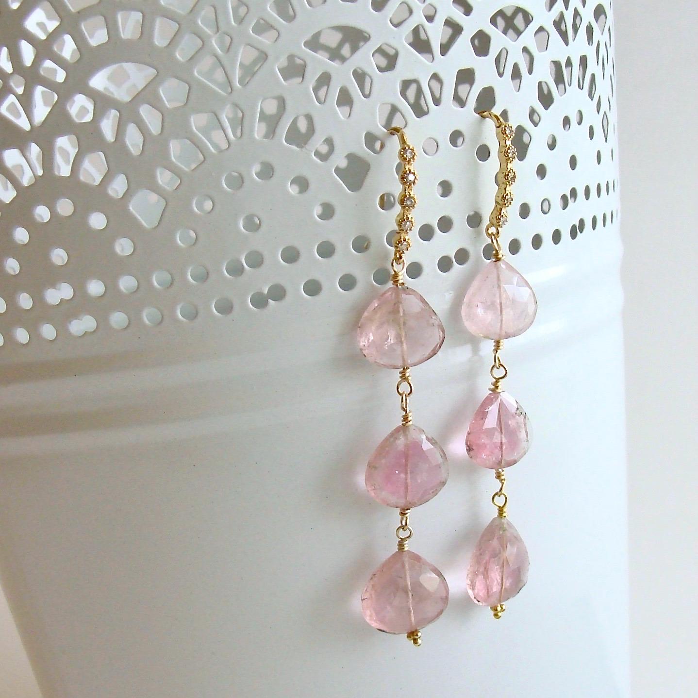 Triple Pink Afghan Tourmaline Cascading Hearts Earrings - Allison II Earrings

Remarkable cascading pink pastel Afghan tourmaline hearts are suspended by delicate CZ floral ear wires.  These confectionary pink colors  include just a whisper of the