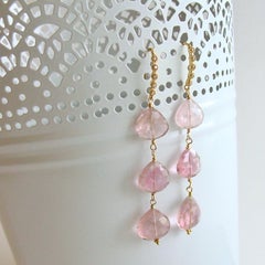 Triple Pink Afghan Tourmaline Cascading Hearts Earrings