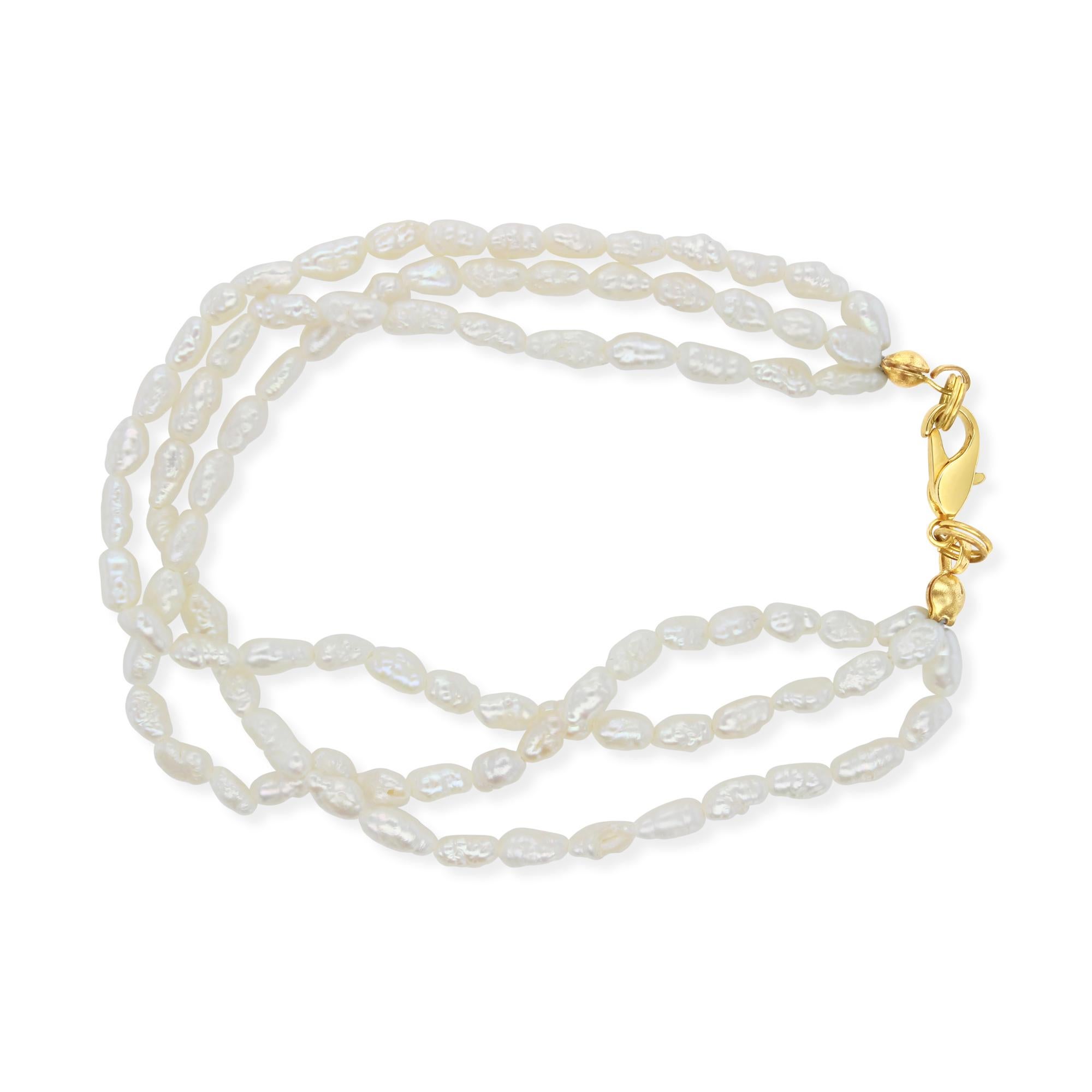Bracelet à trois perles de riz en or jaune 14 carats Neuf - En vente à Sugar Land, TX