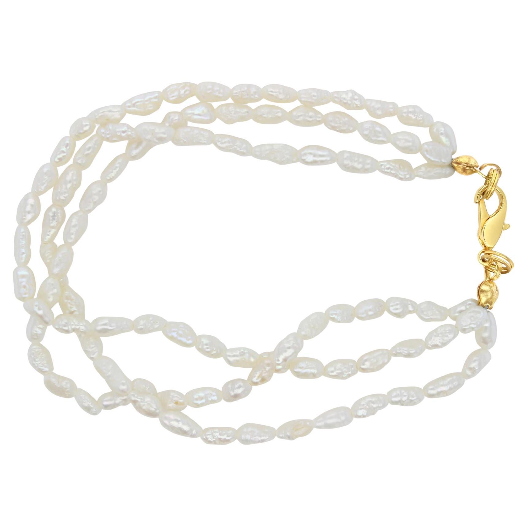Triple Rice Pearl Bracelet 14k Yellow Gold