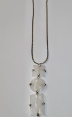 Triple RockCrystal Pendant on Palladium Chain .