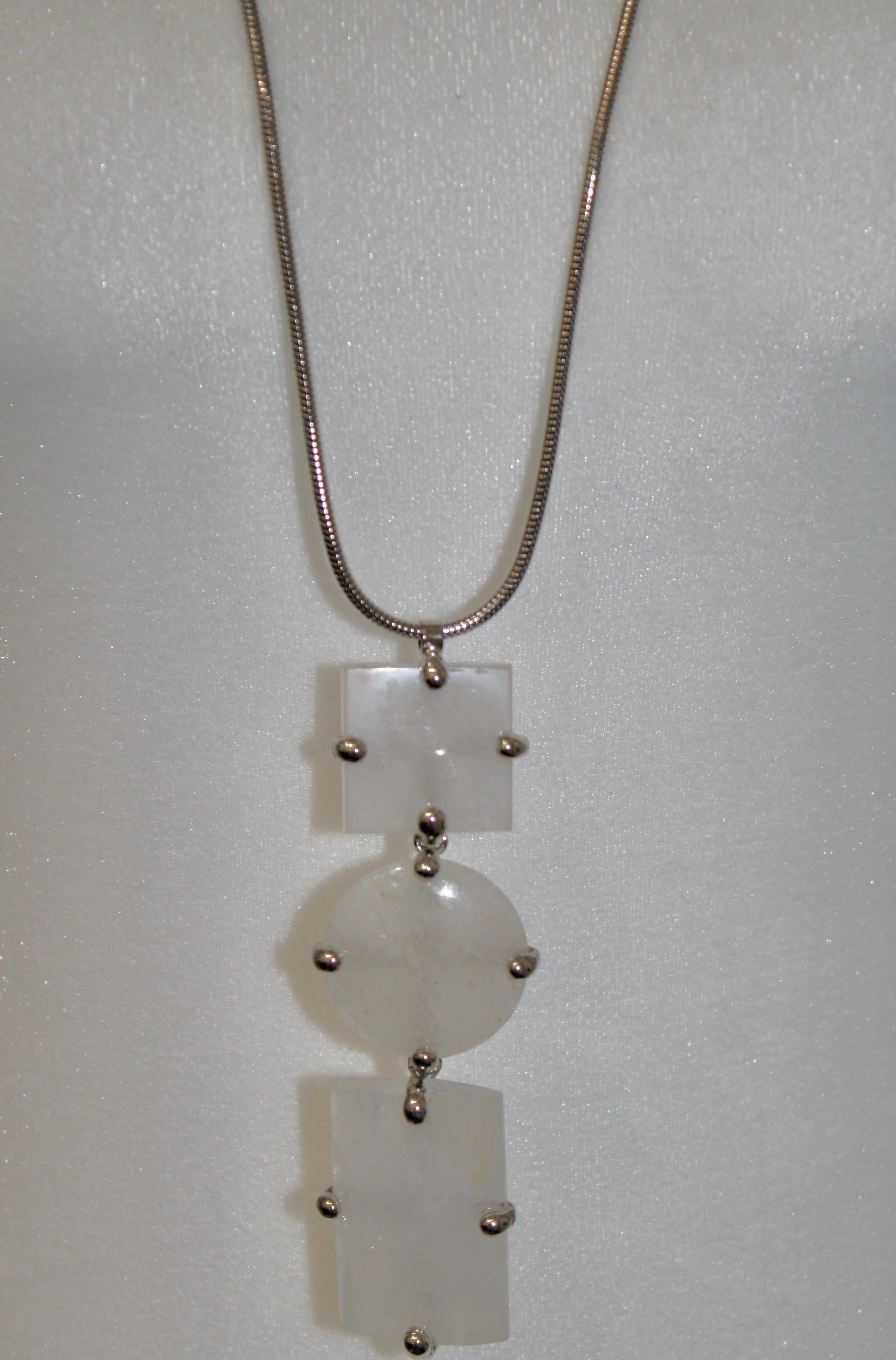Triple RockCrystal Pendant on Palladium Chain . In New Condition In Virginia Beach, VA