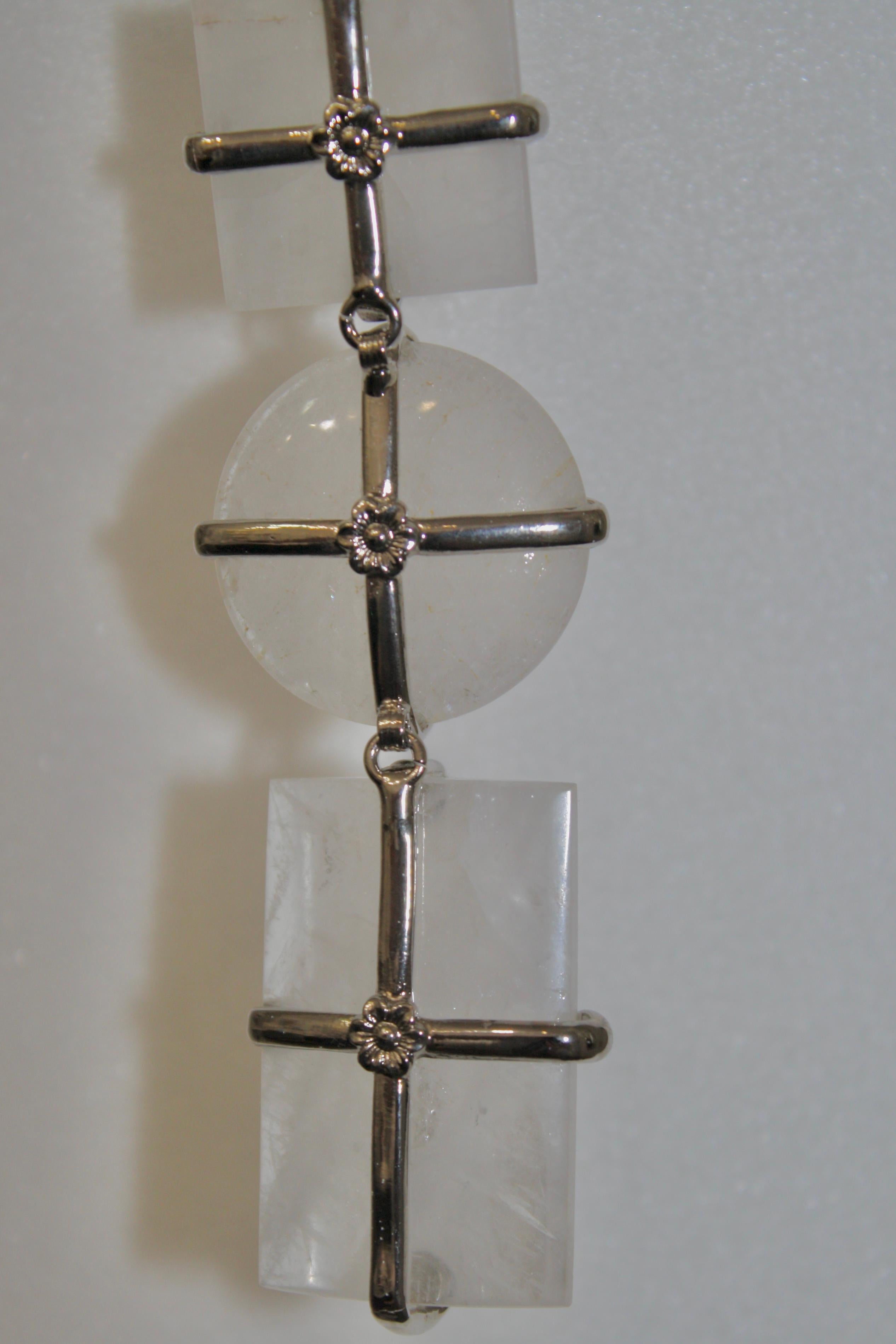 Triple RockCrystal Pendant on Palladium Chain . 2