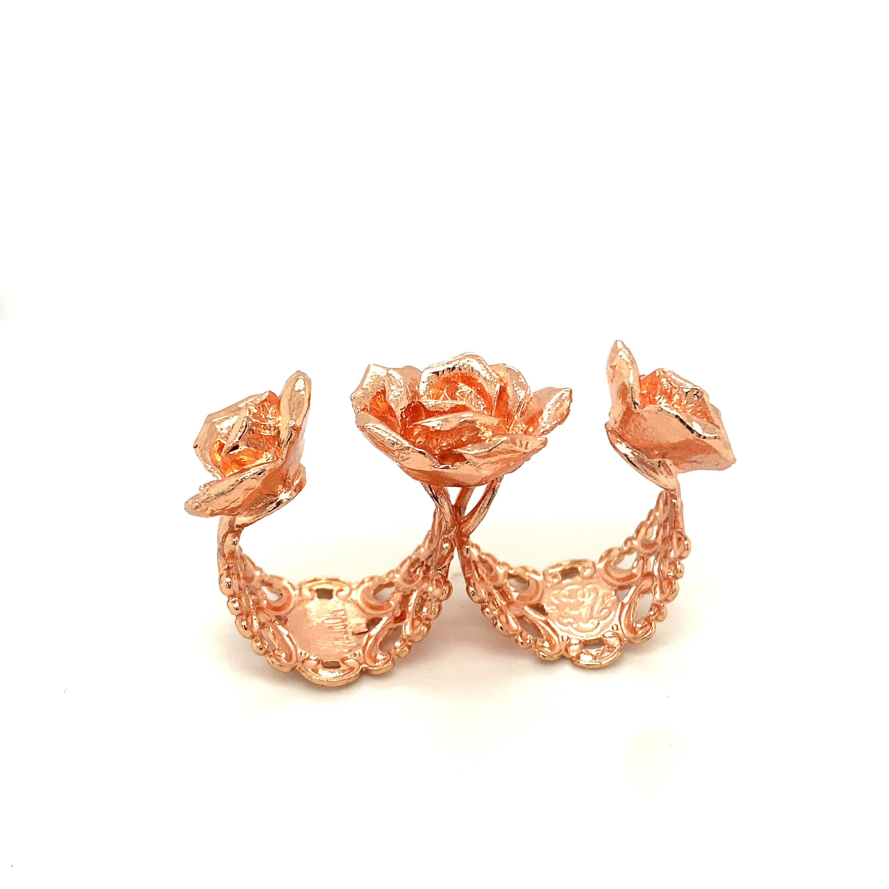 Women's or Men's TRIPLE Rosey rosette RING (Gold plated) For Sale