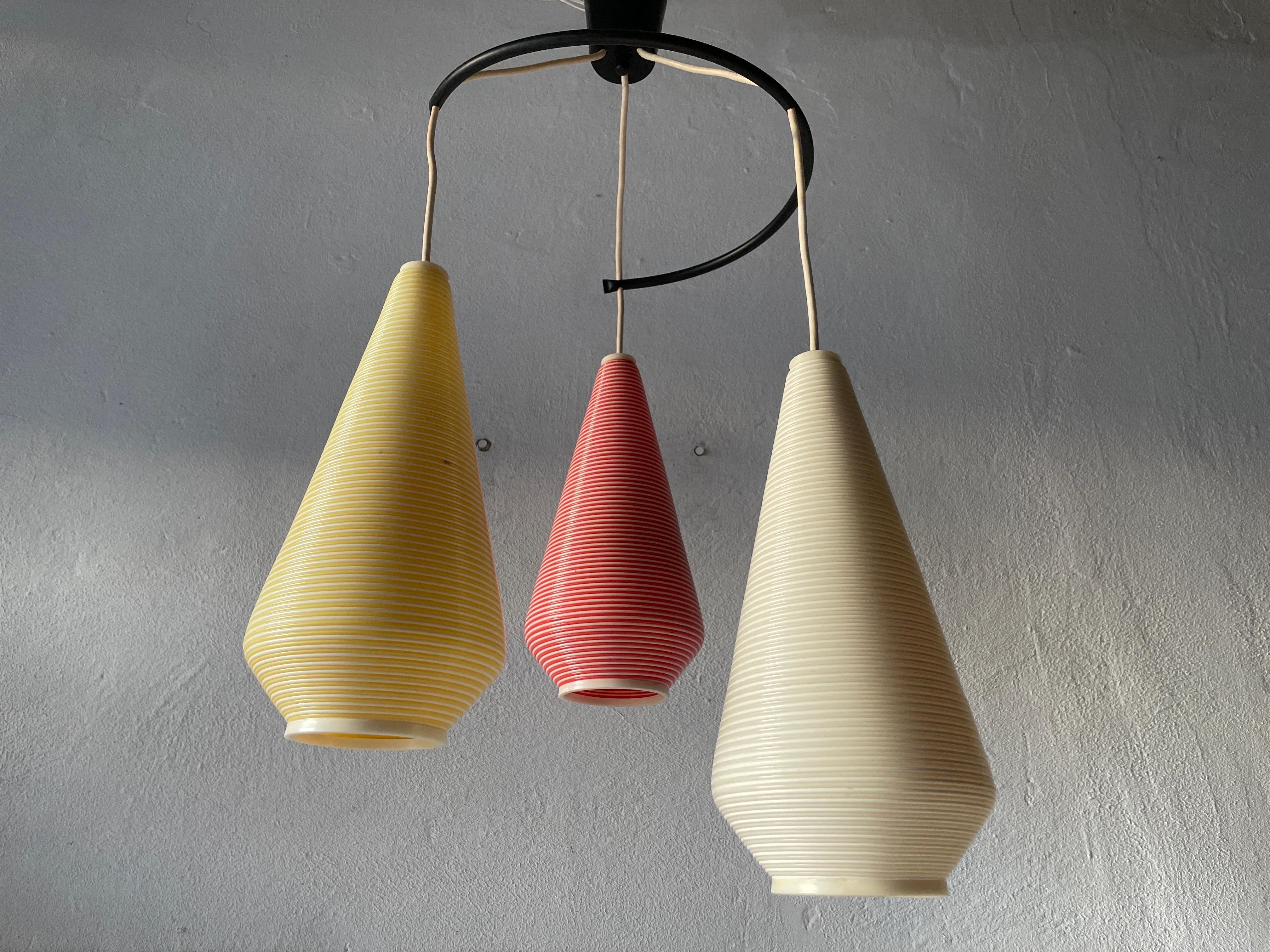 Mid-Century Modern Triple Rotaflex Shade Pendant Lamp by Yasha Heifetz, 1960s, Germany For Sale